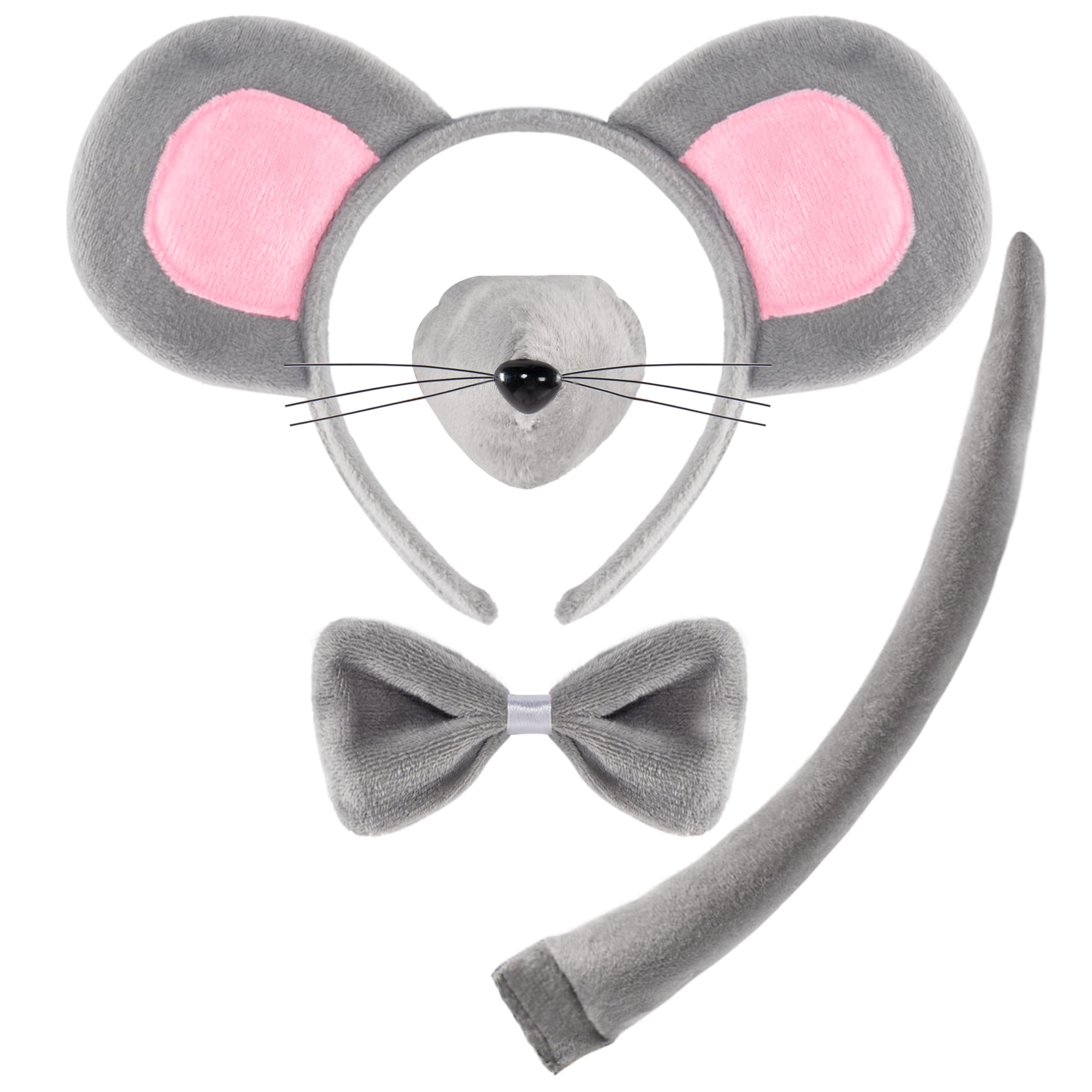 Spooktacular Creations Halloween Gray Mouse Donkey Cow Costume Set Animal Ears Headband Tail Costume Accessory for Kids Adult