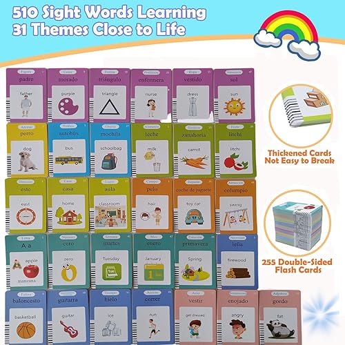 Miniatura 3 de Tarjetas didácticas bilingües en español e inglés para niños pequeños, 510 palabras, tarjetas didácticas audibles, juguetes con música, juguetes de