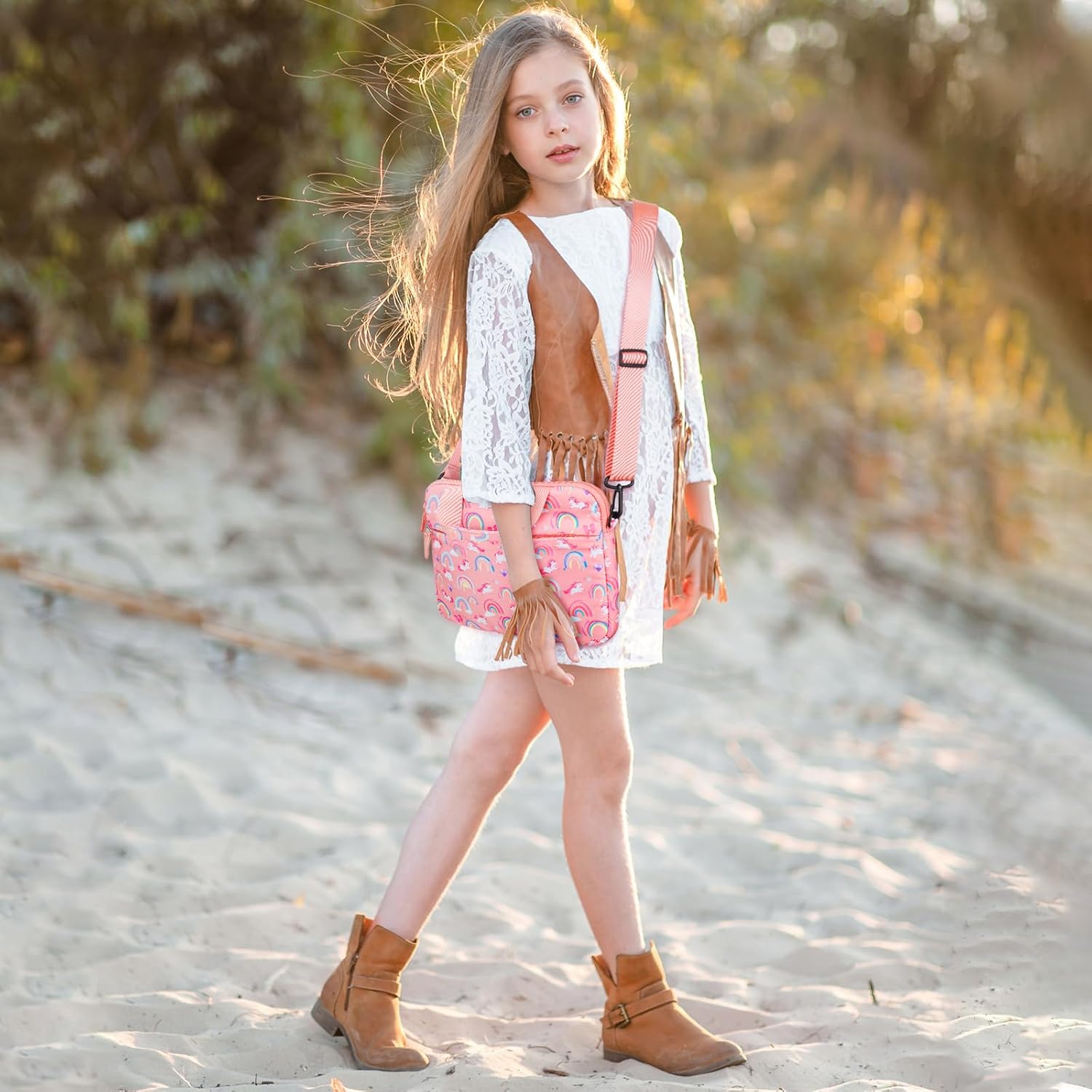 Kids Tablet Bag for Girls, Kids Tablet Carrying Case for Fire HD 10, HD 8, Fire 7 Sleeve Bag Kid Kindle Bag, iPad Bag for Kid, Rainbow Unicorn Pink - Image 2