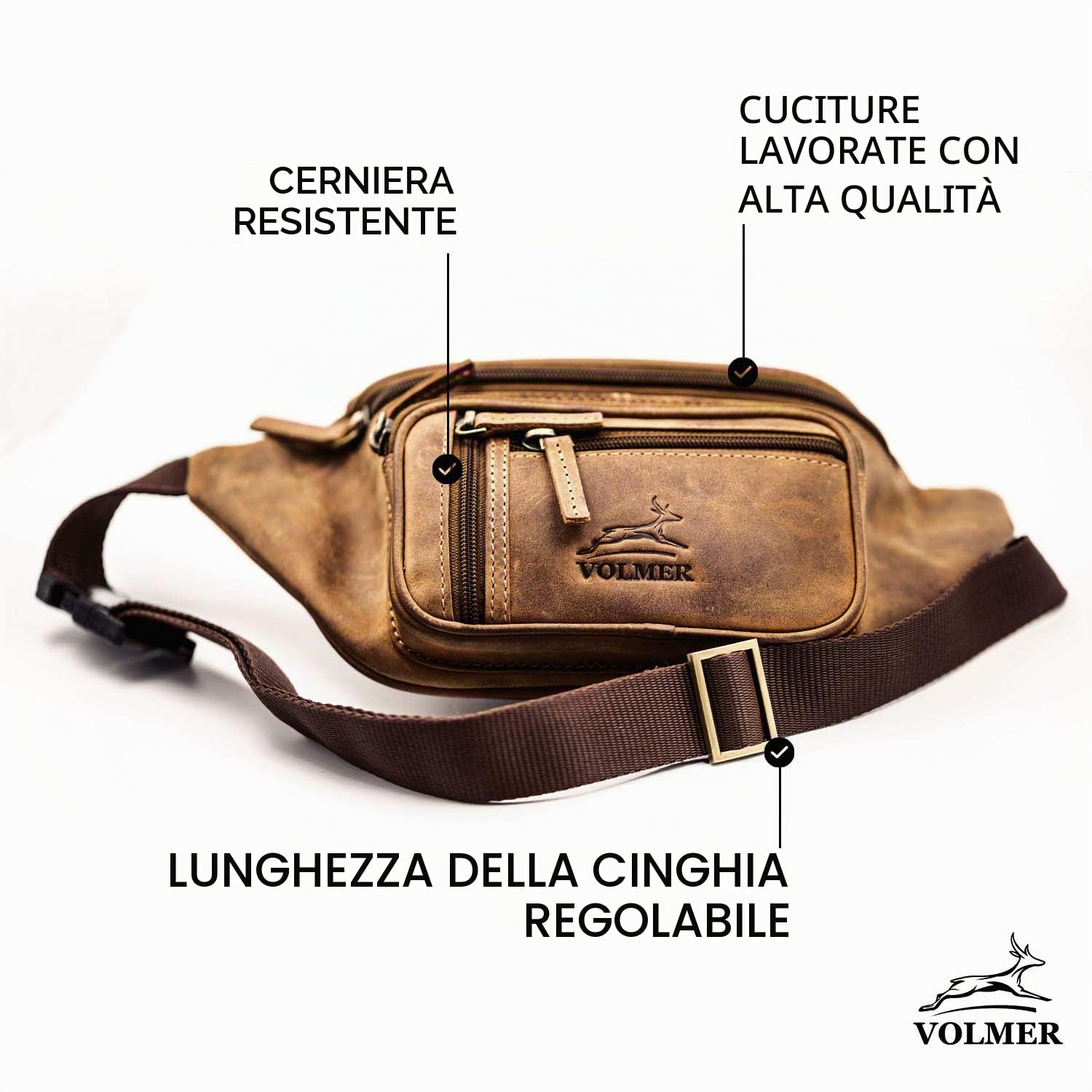 Fa.Volmer ® Marsupio/Borsa da cintura/Borsa a vita in vera pelle per donne e uomini | Disponibile in nero e marrone | Diversi modelli, marrone, L, Tracolla