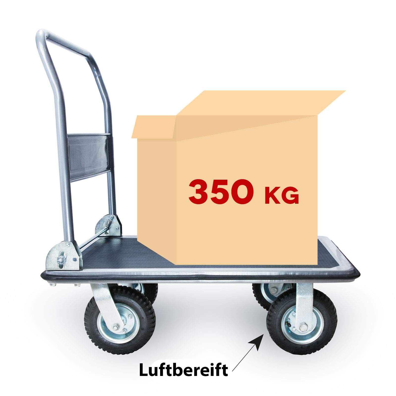 Grafner XXL Schwerlast Plattformwagen, bis 350 kg Tragkraft, luftbereifte Lenkrollen mit starkem Profil, Antirutsch-Beschichtung, hohe Belastbarkeit, klappbar, Transportwagen Transporthilfe Paketwagen
