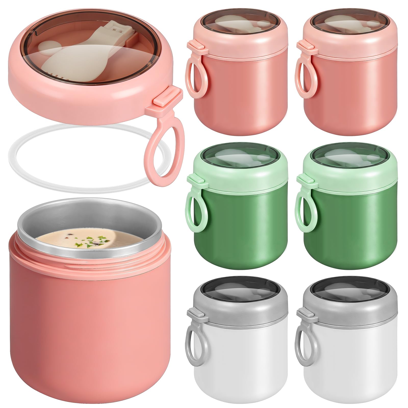 6er Set Thermobehälter für Essen, Edelstahl Warmhaltebehälter mit Löffel