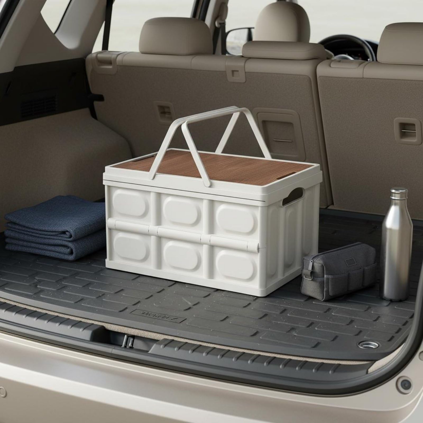Caja de Almacenamiento Plegable Contenedor Organizador Baúl Cesta con Tapa Imitación Madera Material PP Ligera y, style to 1