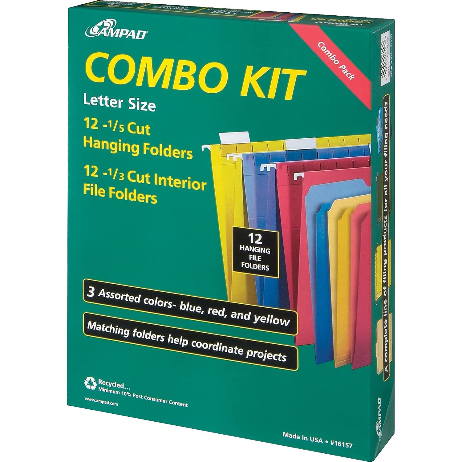 Pendaflex 16157 Combo Kit Hanging File Folders, 1/3 Tab, Letter, Assorted (Box of 12 Sets)