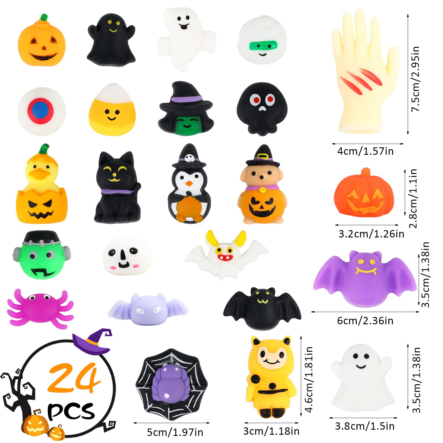 VEYLIN Halloween Squishy Toys, 24 Pieces Stress Reliever Mochi Squishies for Goody Bags and Party Favors, Multicolor - Image 3