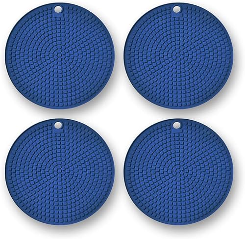 Miniatura 1 de Paquete de 4 salvamanteles de silicona azul para cocina, alfombrilla para olla caliente y sartén, soporte para material térmico, posavasos, calidad