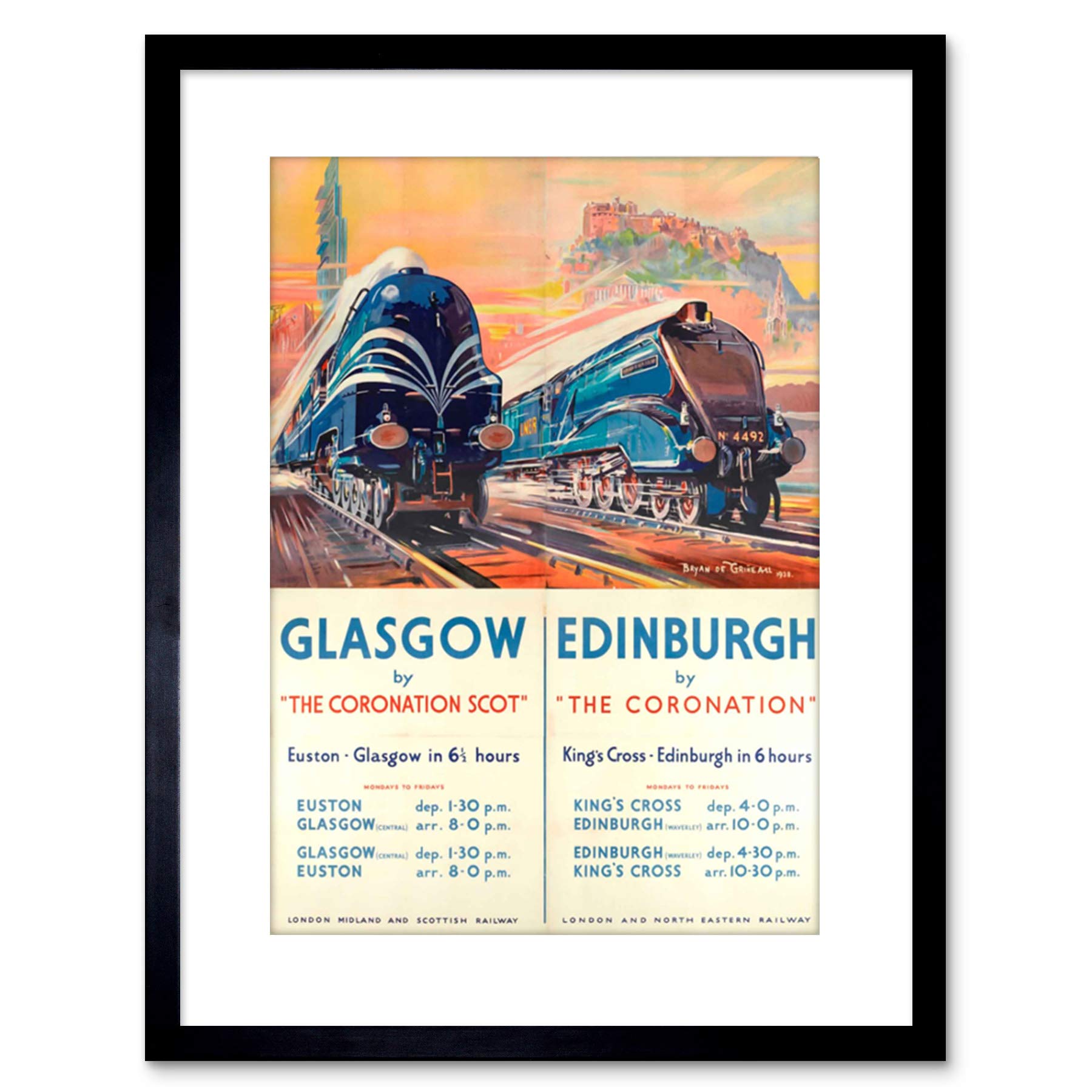Wee Blue Coo TRAVEL RAIL TRAIN GLASGOW EDINBURGH SCOTLAND CASTLE FRAMED PRINT F97X6882
