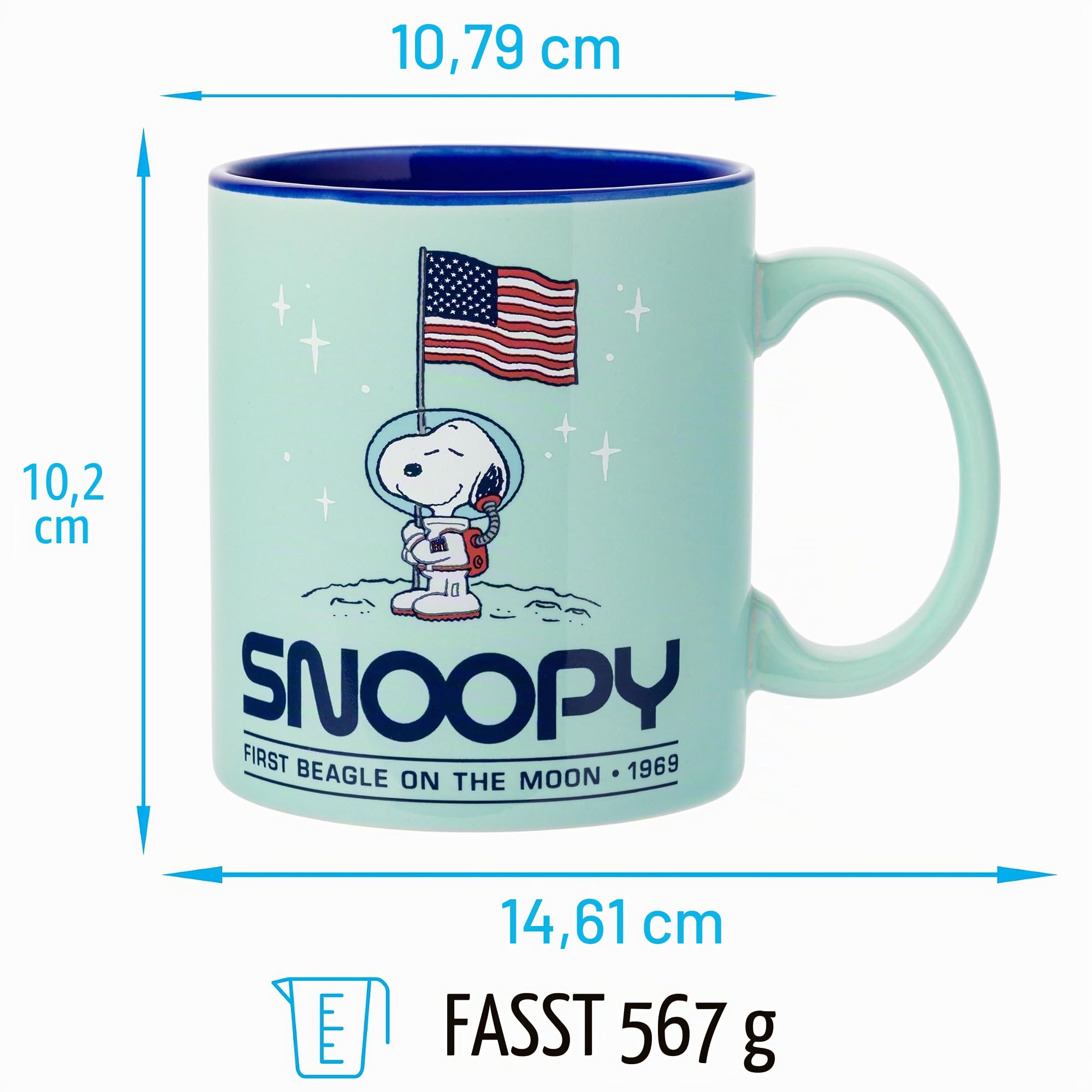 Silver Buffalo Peanuts Keramiktasse "First Beagle on the Moon" mit Snoopy, 590 ml | Zuerst 0,59 Liter
