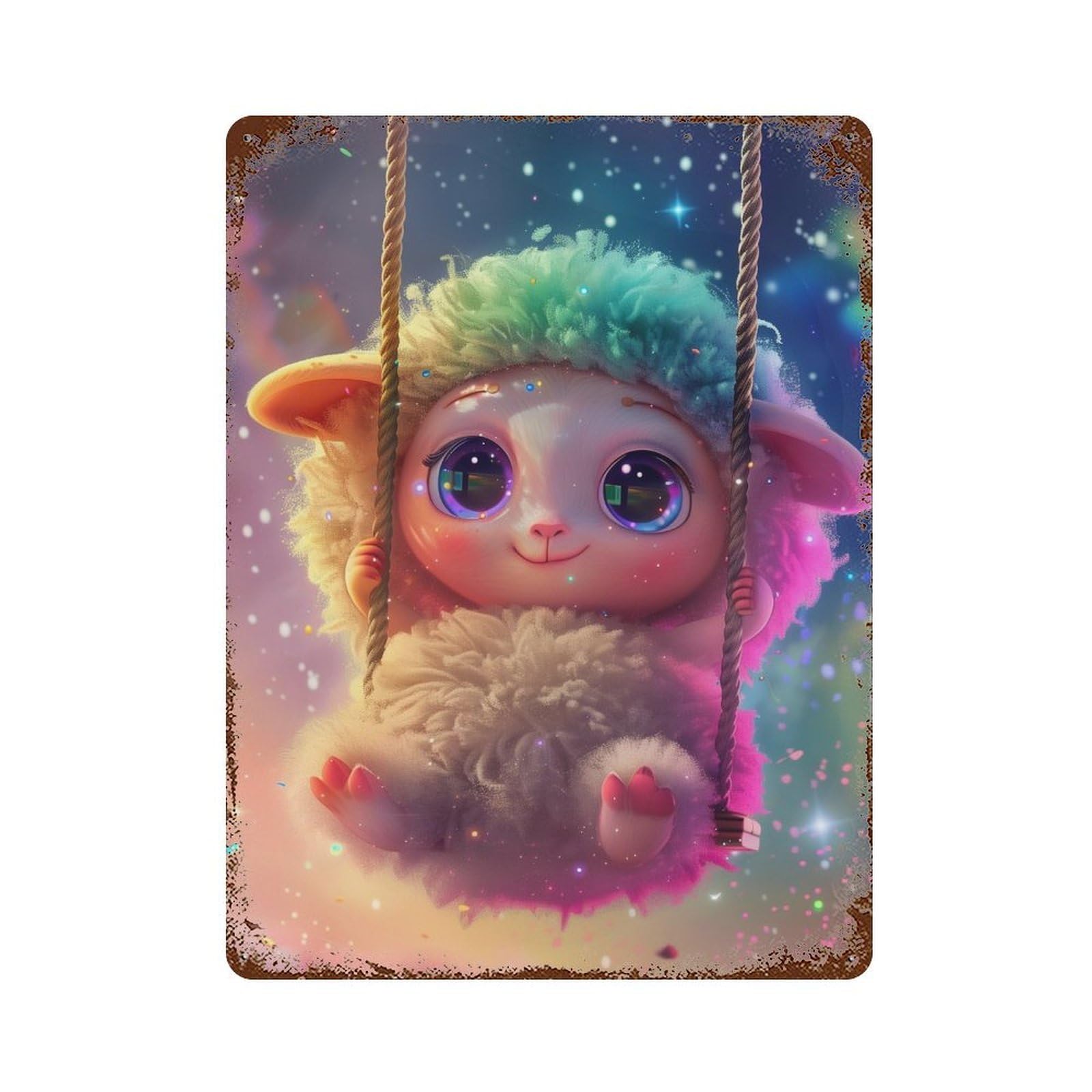 Rainbow Sheep Swing Fantasy 15.7"x11.8" Retro Metal Sign, Old School Wall Decor for Office, Studio And Wall Decor