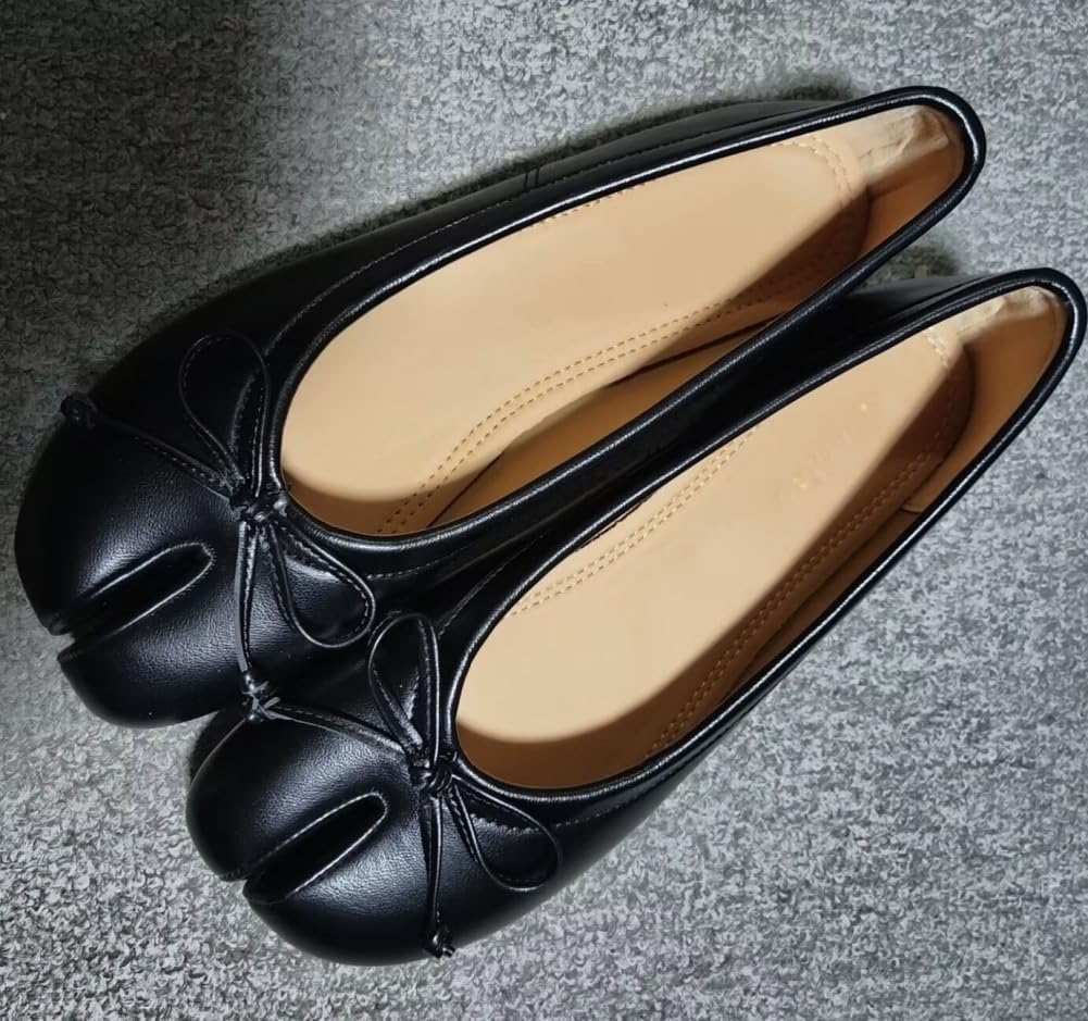 Women's Tabi Ballet Flats with Bowknot Split Toe Design - Low Heel Comfortable Dress Shoes for Office, Wedding, Casual Wear, Lightweight & Versatile​