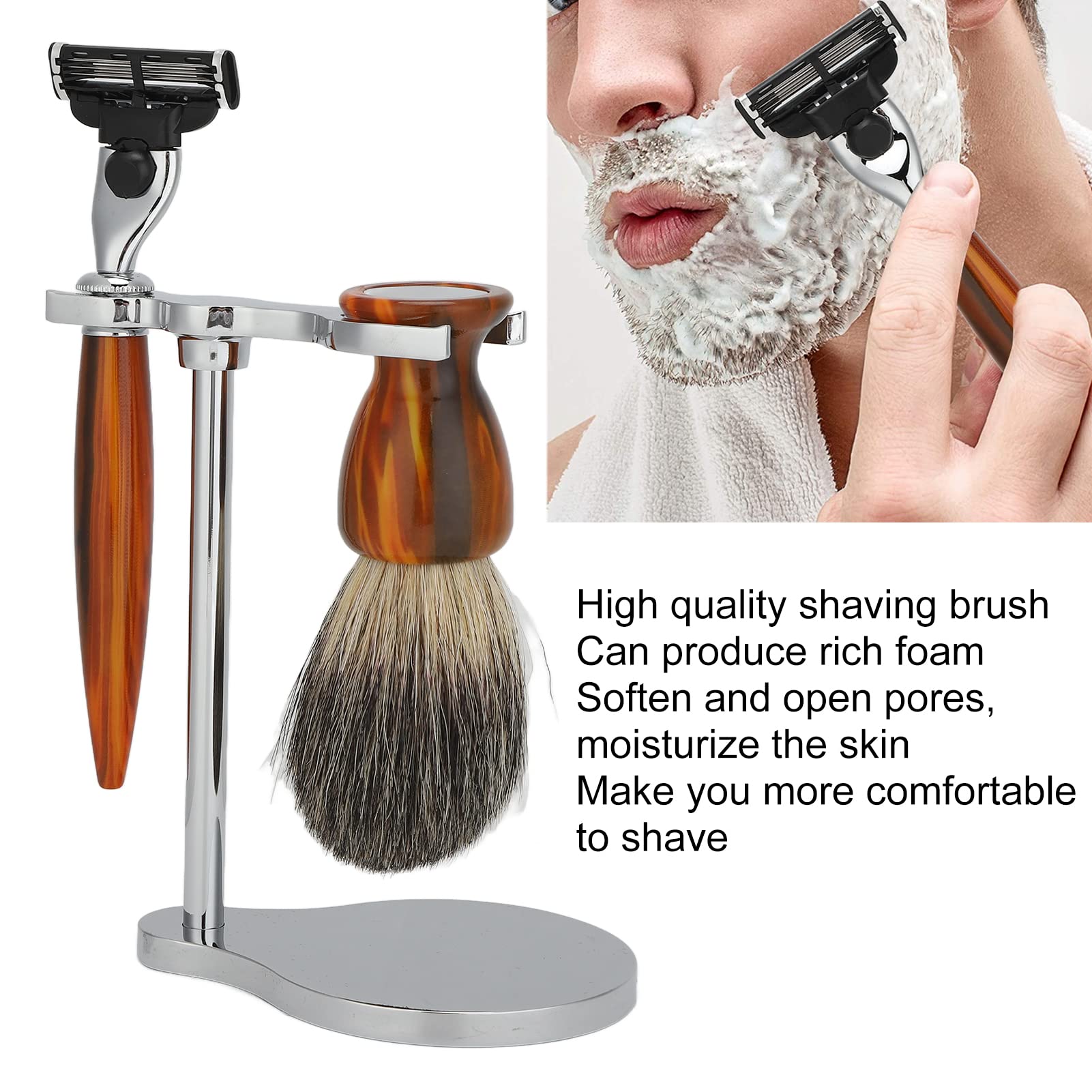 Kit Barba Professionale Uomo 4 Pezzi con Rasoio Manuale Resistente e Spazzola di Alta qualità per la Cura Quotidiana