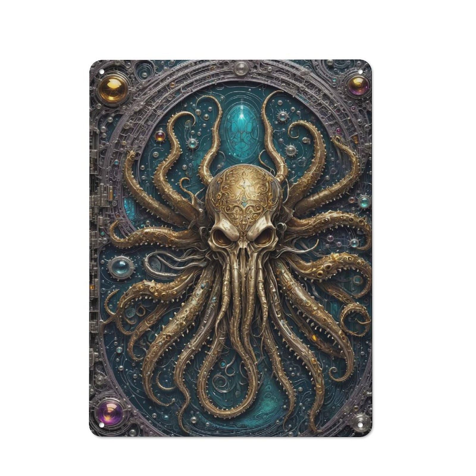 Junmoney Style-17 Steampunk Golden Kraken Country Vintage Metal Wall Decor 40X30cm, Country Metal Sign For Kitchen, Cottage, Porch Or Garden Room