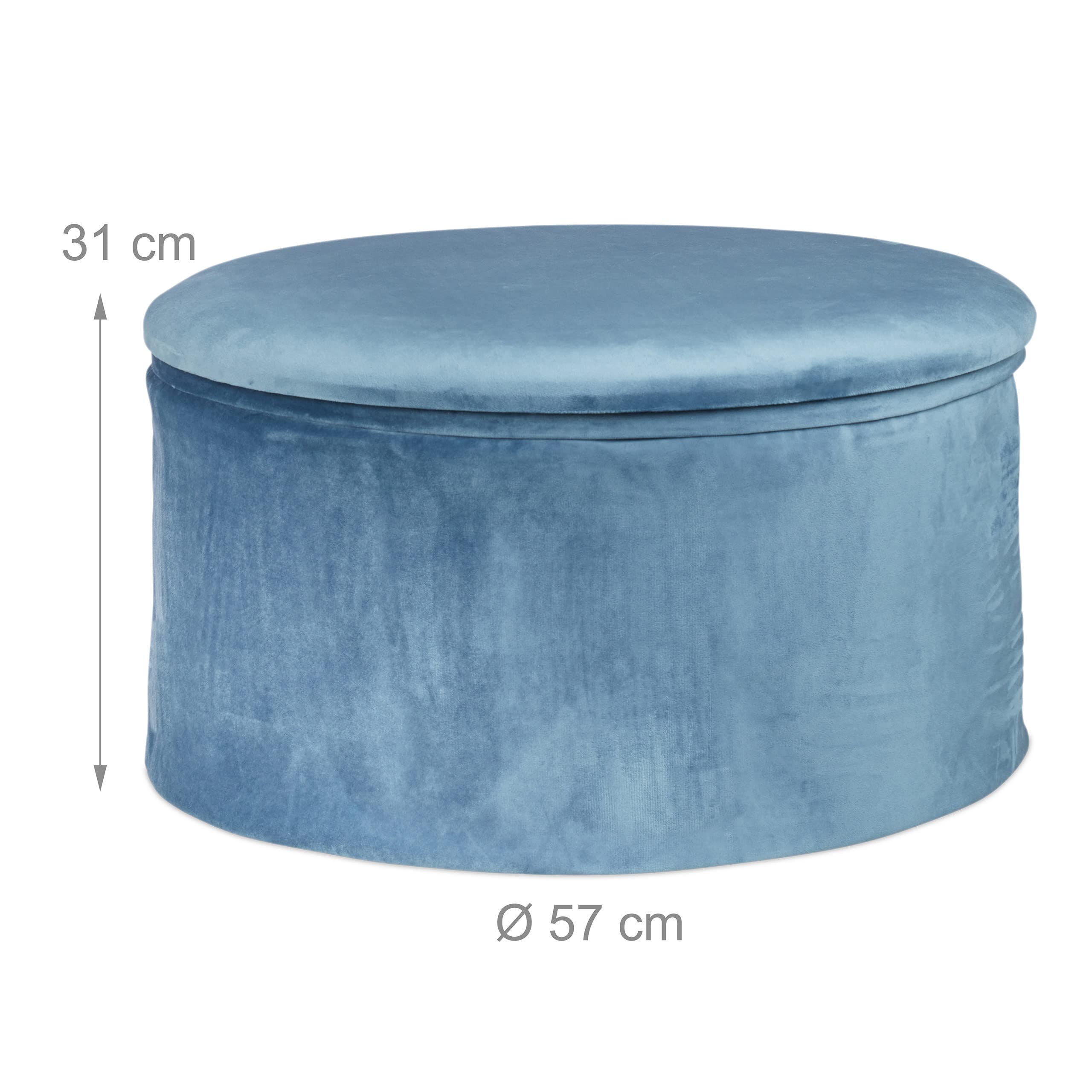 Relaxdays Taburete Plegable de Terciopelo, Banqueta Tapizada, Puff con Almacenaje, Reposapiés, 31 x 57 cm, Azul Petróleo