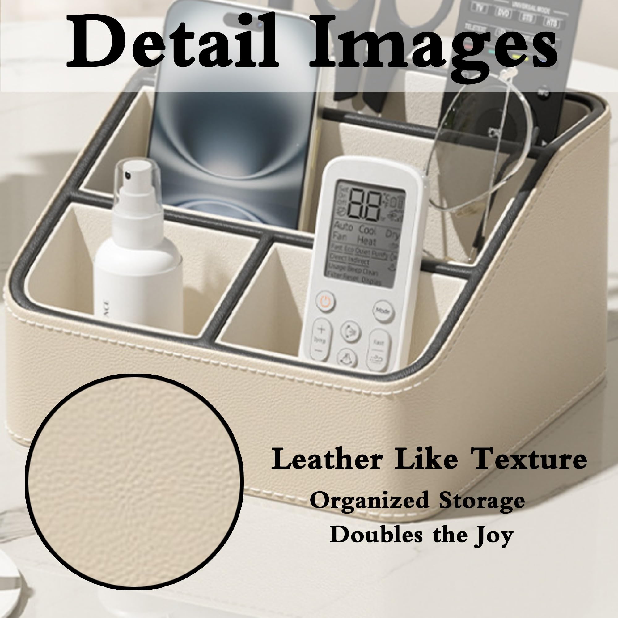 Soporte para mando a distancia de cuero color crema con almacenamiento integrado(Business Black Roman Columns)
