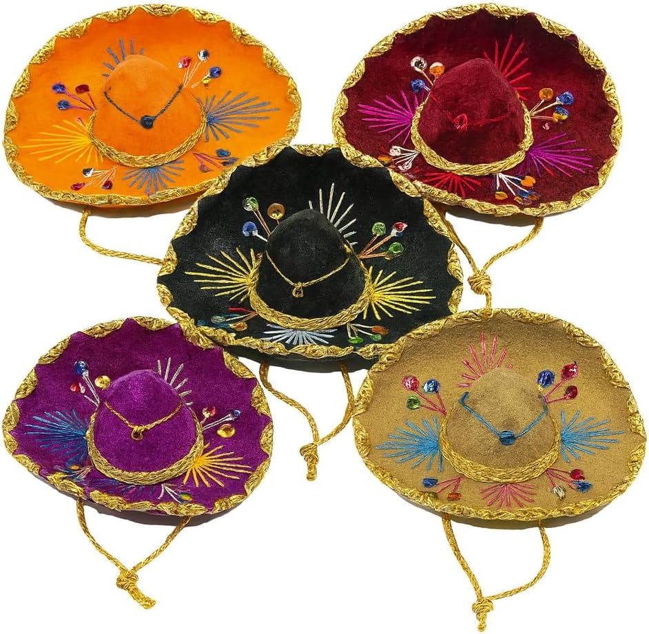 10 Pack Mexican Charro Mini Sombrero Hats - Mariachi Theme Party - Assorted Colors