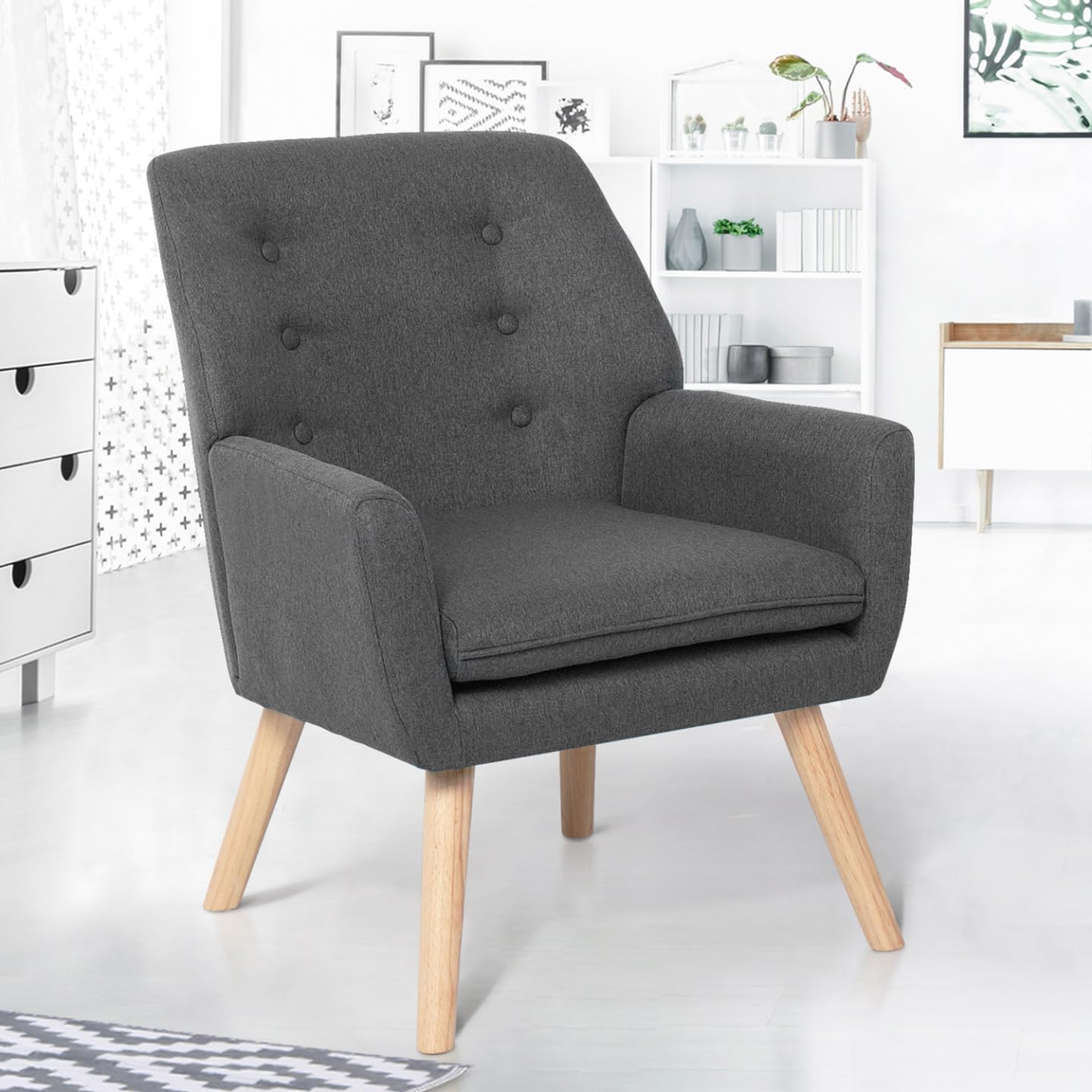 IDMarket - Fauteuil scandinave NAT en Tissu Gris Anthracite