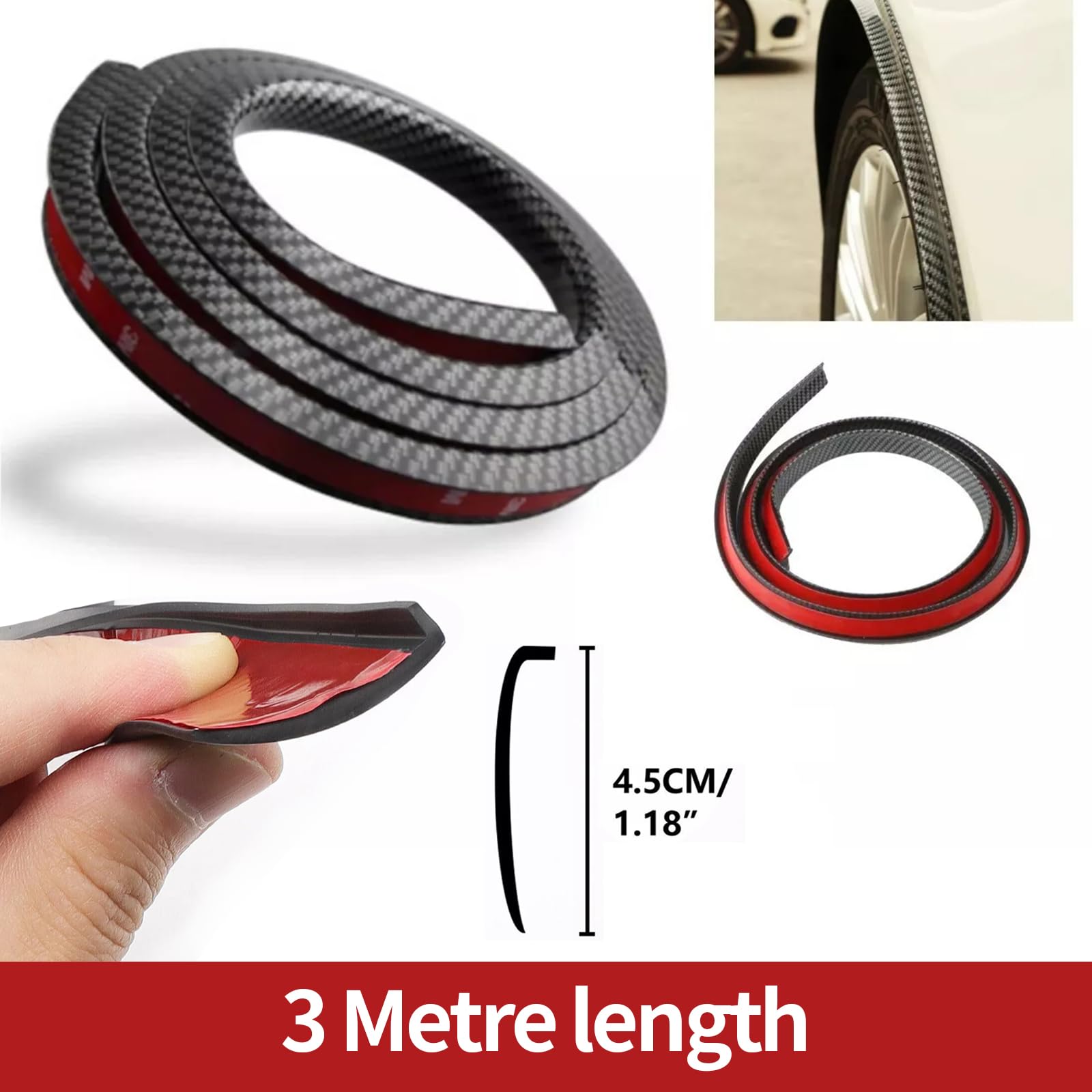 2 pezzi di protezione per cerchioni auto, 1,5 m x 4,5 cm di copertura per cerchioni universale, forma a L, protezione per cerchioni auto decorativa (fibre di carbonio)