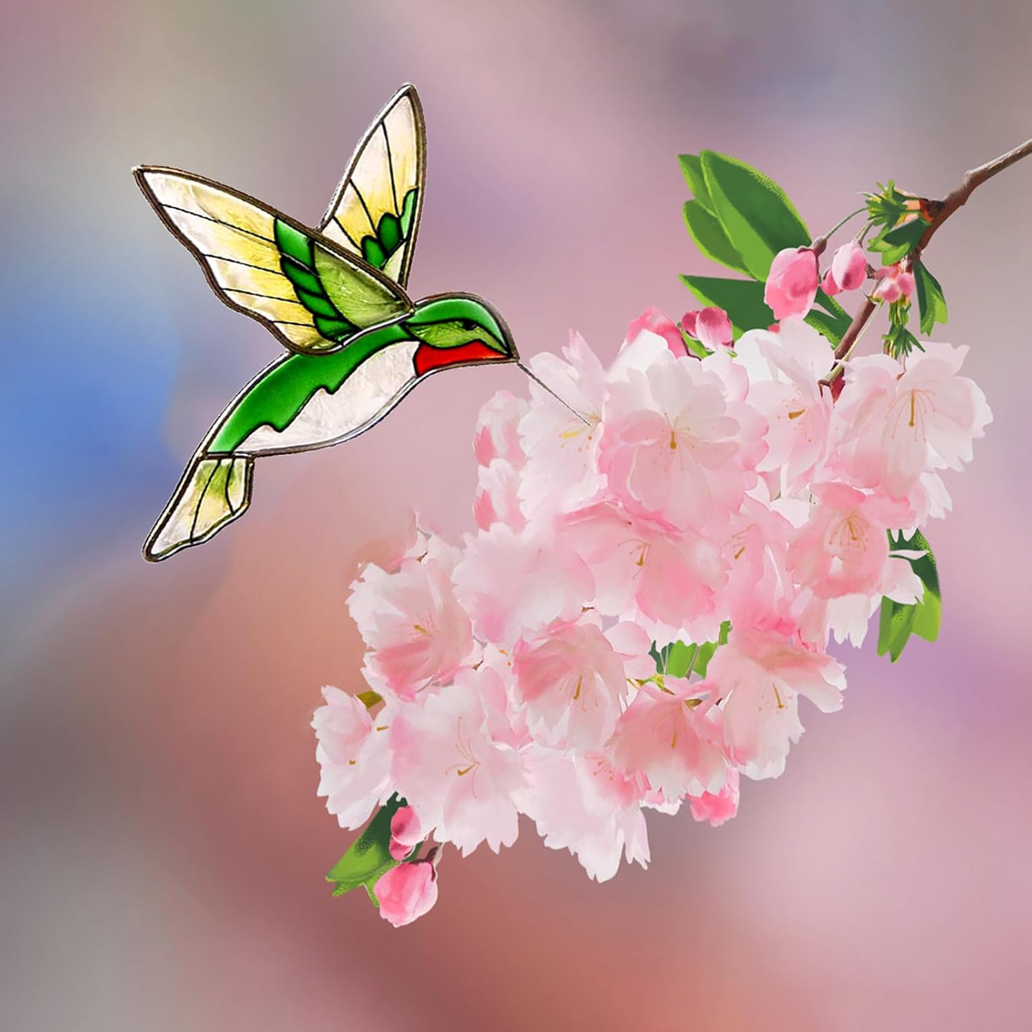 Hummingbird Suncatcher Stained Glass Window Hanging Ornament Sun Catchers Indoor Window Decor Hummingbird Gifts for Mom & Grandma Bird Lovers