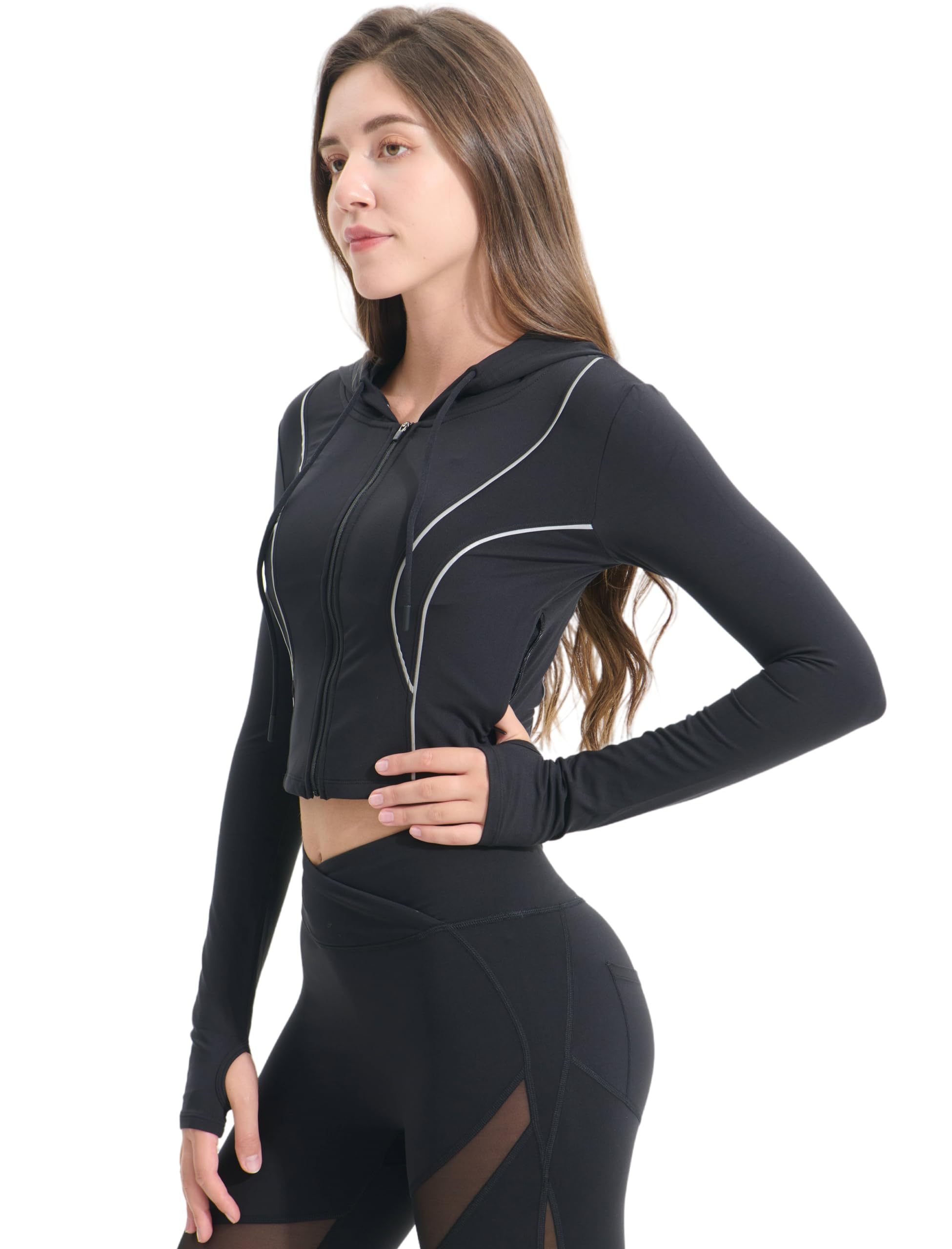 Women's Running Jackets with Pockets Full Zip Workout Jackets Slim Fit Athletic Jackets Running Track Jacket