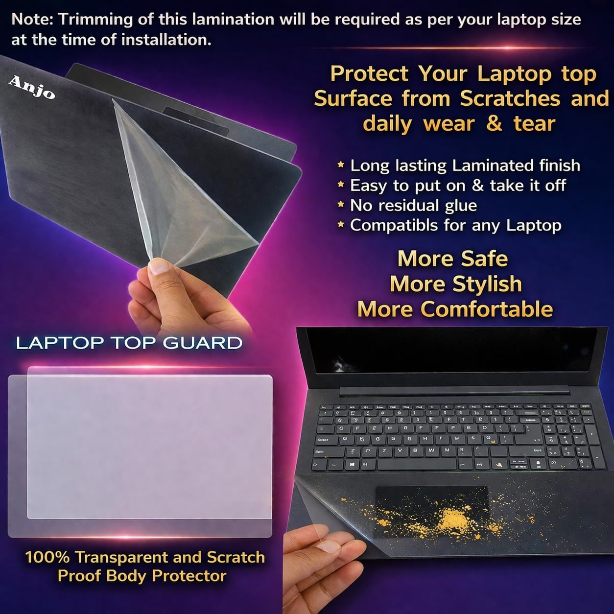 Anjo 6 in 1 Combo of 15.6 Inch & 16:9 Display Aspect Ratios Laptop Screen Protector, KeySkin, Body Lamination Trackpad & Lid (Transparent), Mouse Pad & Cleaner — Amazon image 5