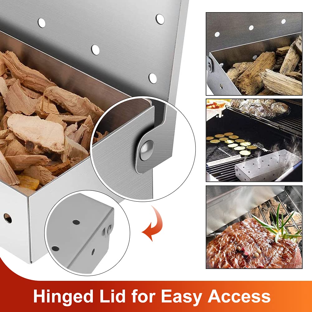 Scatola per Fumatori, Scatola per Fumatori per Barbecue per griglia a Carbone Scatola per Fumatori di Carne Accessori per Barbecue, Scatola per Fumo in Acciaio Inossidabile - Nastro(Senza Chip)