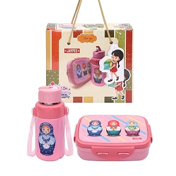 SteelOn Insulated Combo of Lunch Box & 500 ml Water Bottle with 1 Spoon, Pink, Suitable for School Kids & Gifting Purposes