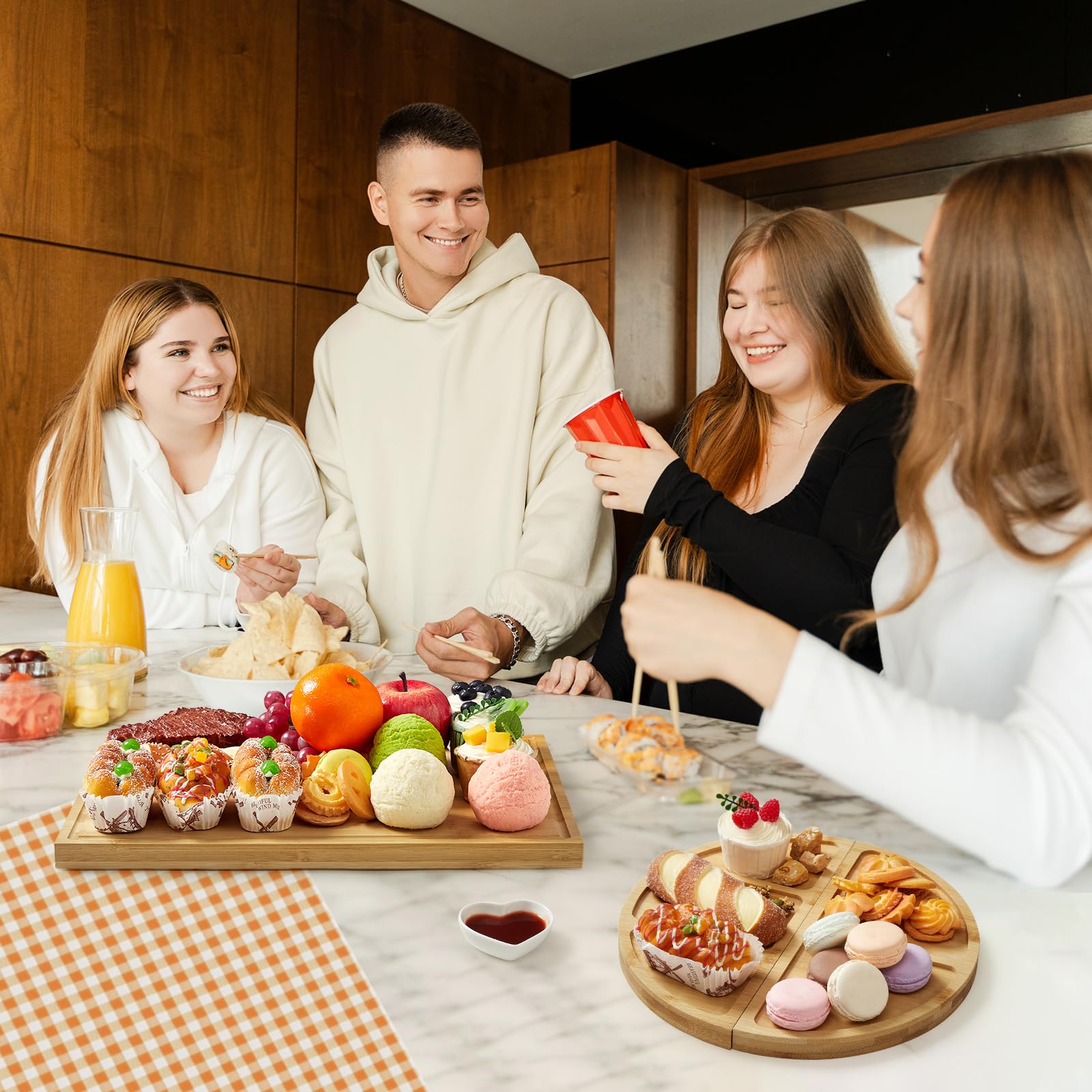 Garvee Lot de 3 planches à découper magnétiques en bambou – Planche apéritif/assortiment & fromage, ample surface – Rainure à jus profonde – Compartiments intégrés – Plateau de service