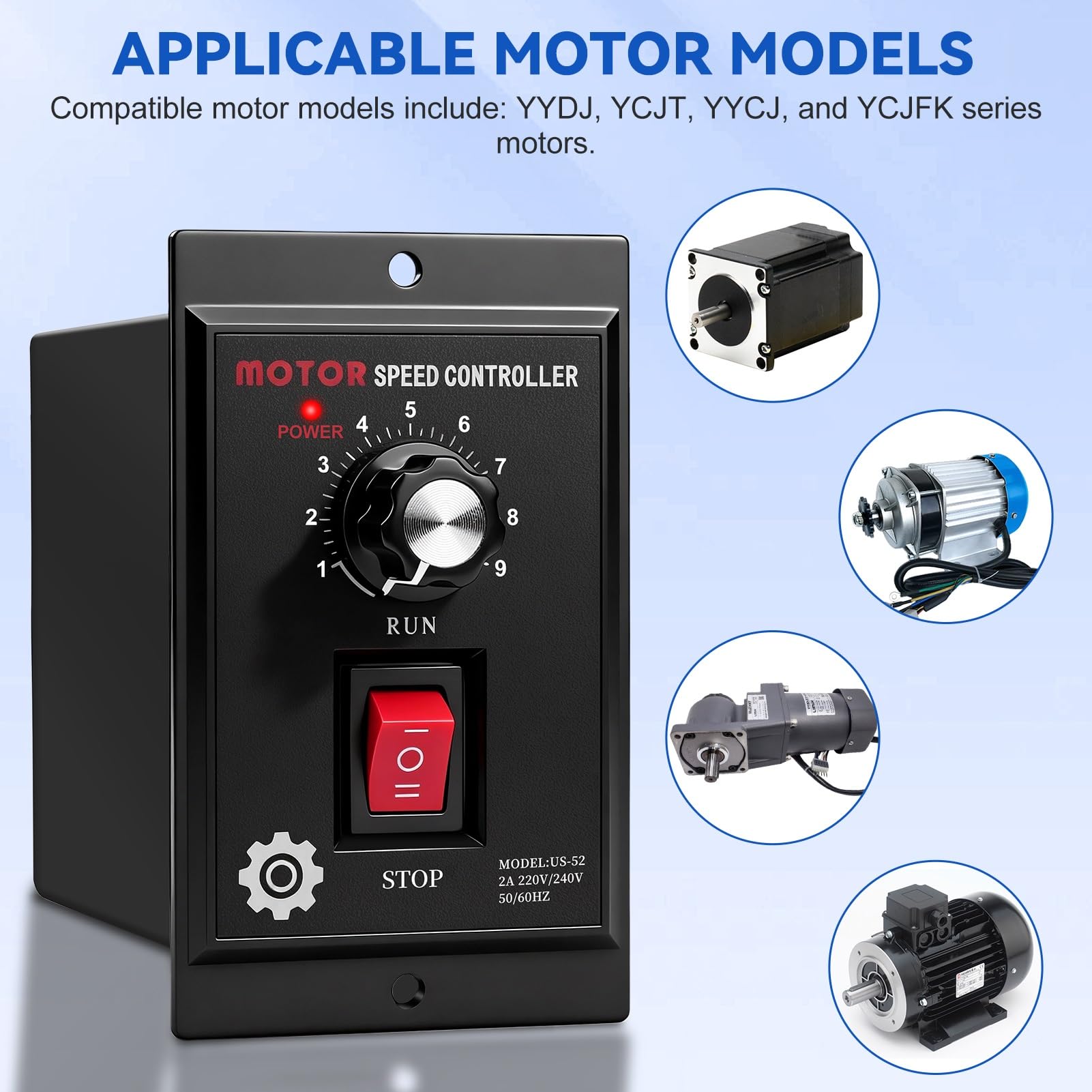 Variateur de Vitesse pour Moteur 220v 500W Régulateur de Vitesse du Moteur Monophasé Régulateur de Tension 220v Marche Avant/arrière Compatible avec les Moteurs des Séries YYDJ YCJT YYCJ et YCJFK
