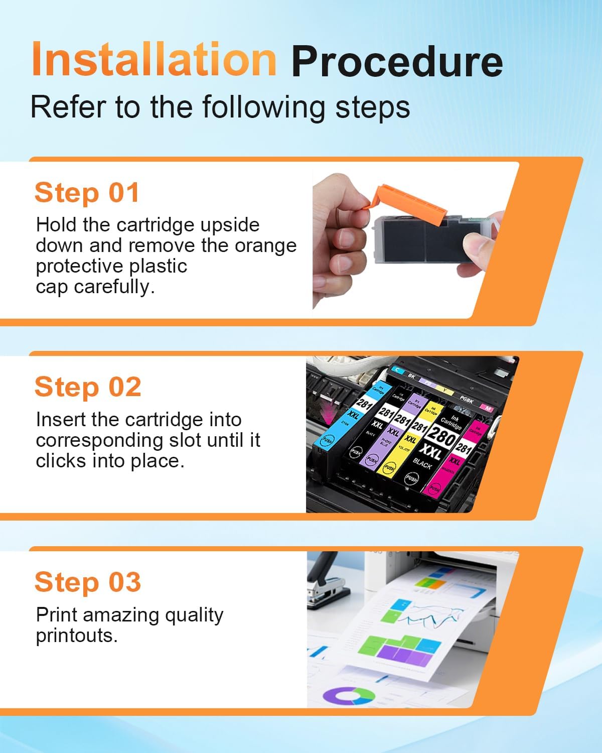 CLI-281 XXL Cyan/Magenta/Yellow-3 Color Ink Compatible with Canon 281XXL CLI281 Value Pack Work for Pixma TS6120 TS8120 TR7520 TR8520 TS9120 TS6220 TS8220 TS9520 TS9521C