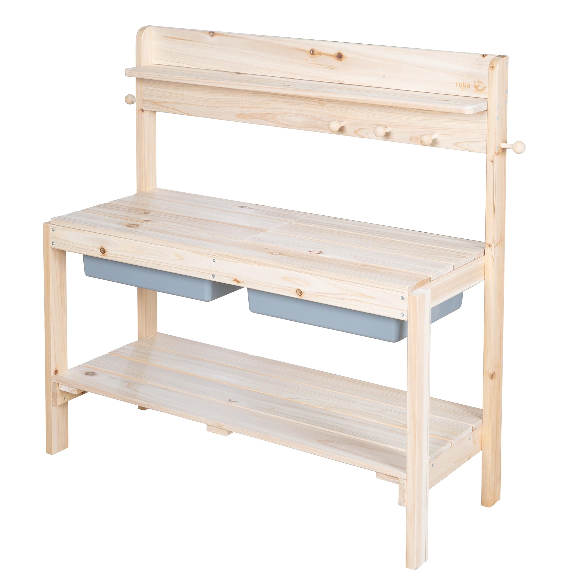 roba Kinder Outdoor+ Gartenküche "Fun" - Holz - Matschküche mit Abnehmbarer Abdeckung - Natur