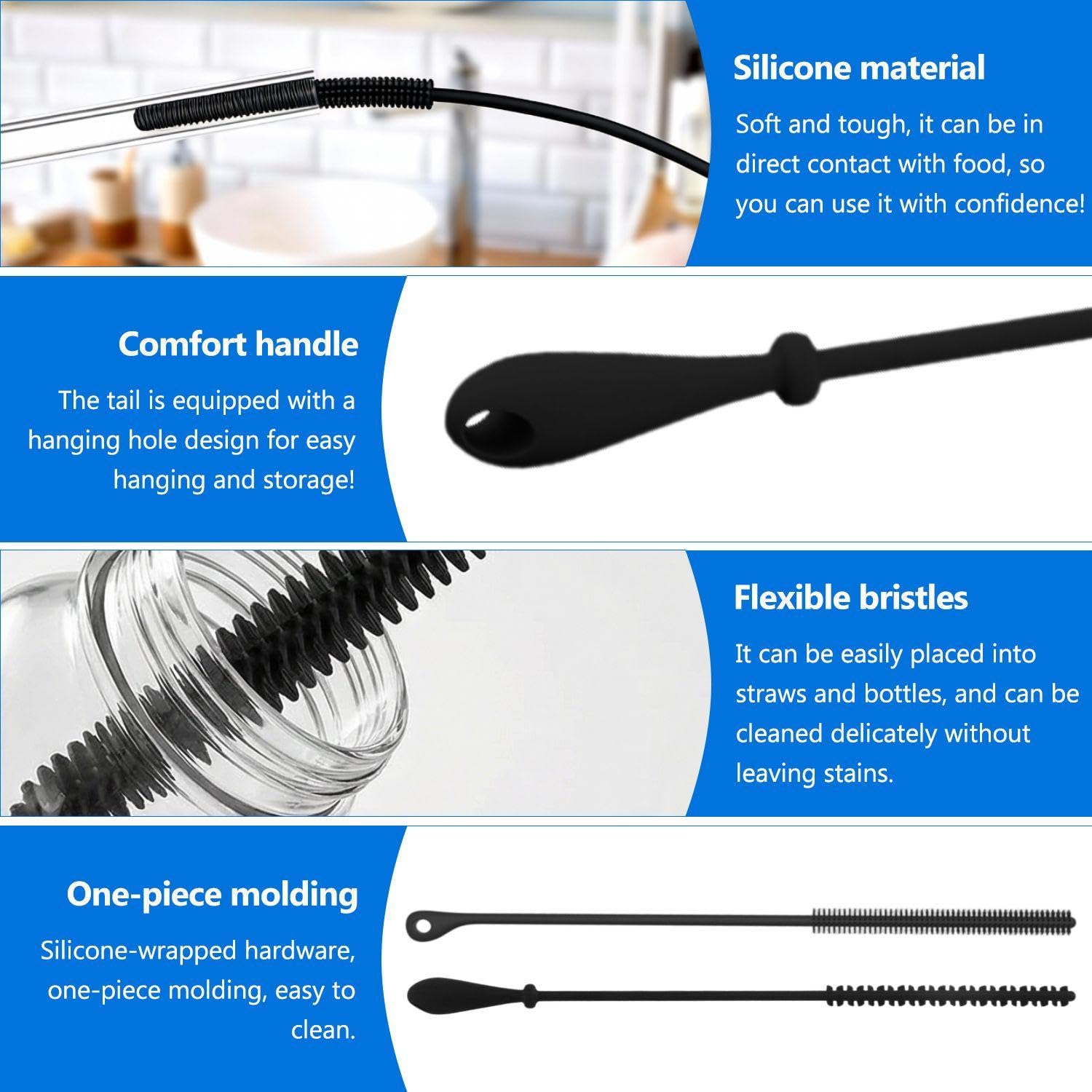 XMNIVATE 4 Pieces Of Black Silicone Straw Brushes, Bendable Pipe Gap Cleaning Brushes, Reusable, Suitable For Pacifiers And Spouts - Image 3