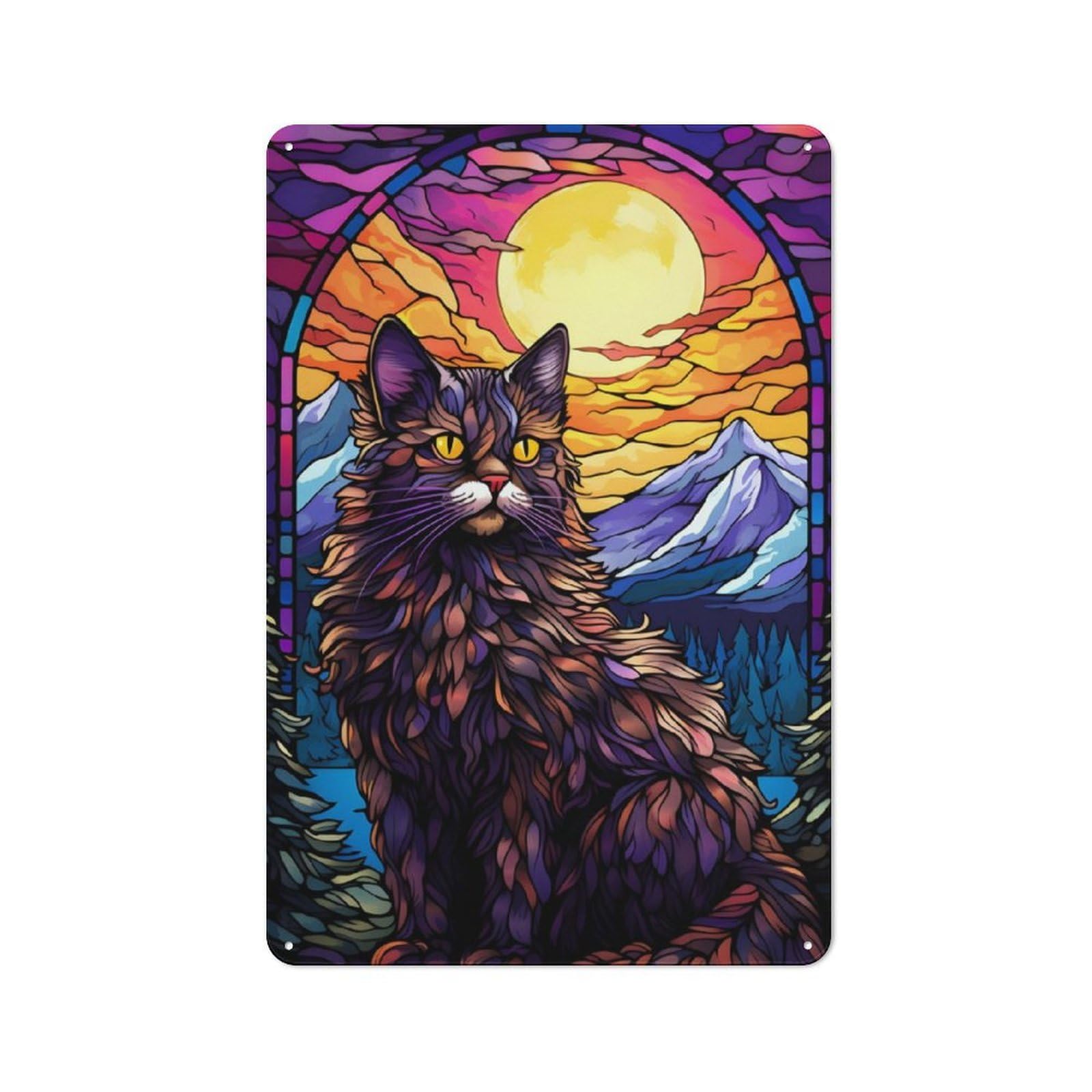Junmoney Maine Coon Cat Abstract Rustic Tin Wall Sign 30X20cm, Kitchen Wall Decor For Bakery, Diner, Cafe Or Family Room