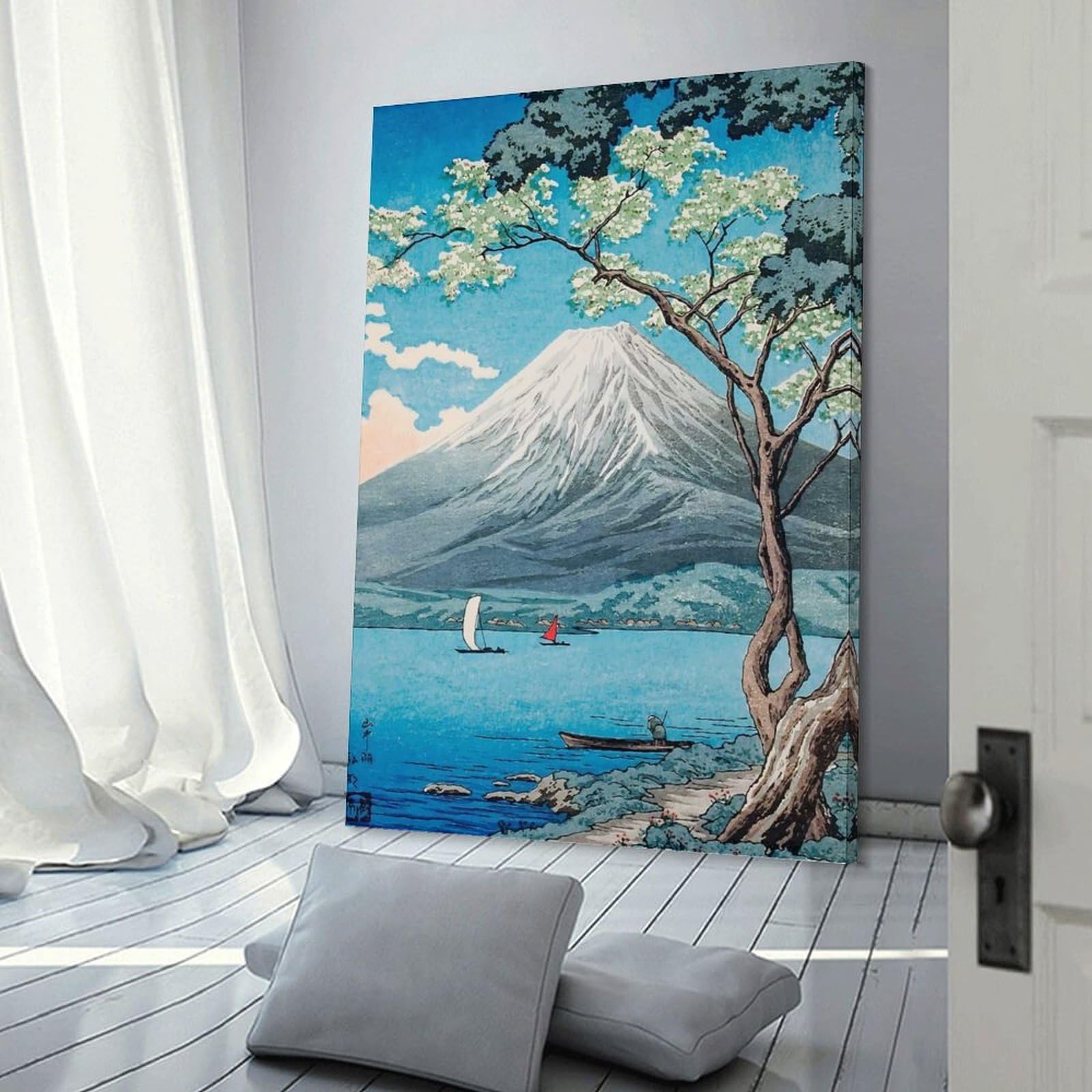 Junmoney Frame-Style-11 Ukiyo E Fuji Lake Yamanaka Room Decor Wall Art 20X30inch(50X75cm), For Lounge Decor, Offices Or Entryway Styling, A Flexible Wall Accent For Shared Spaces