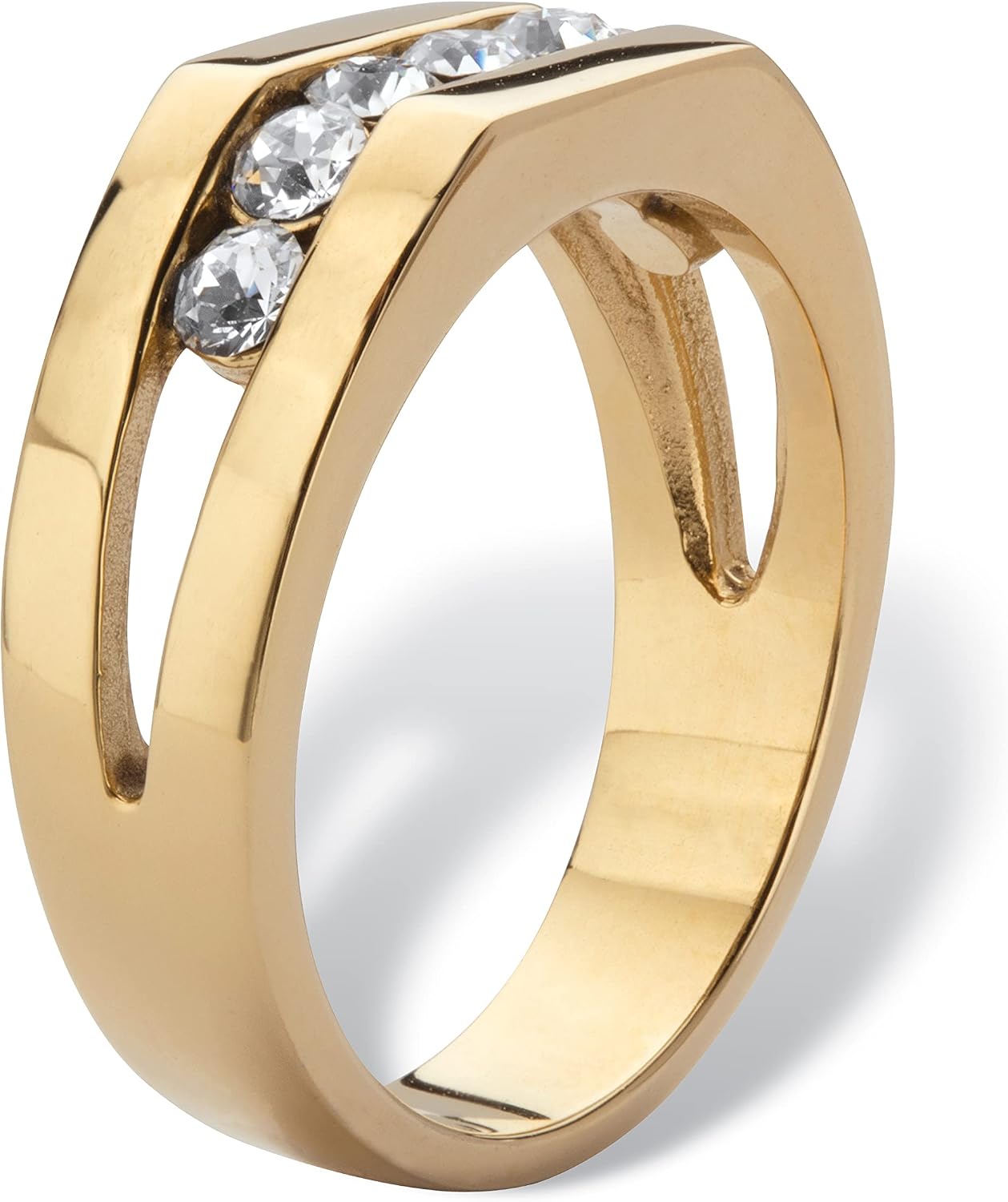 Palm Beach Jewelry Men's Yellow Gold Ion Plated Stainless Steel Round Crystal Squared Wedding Band Ring