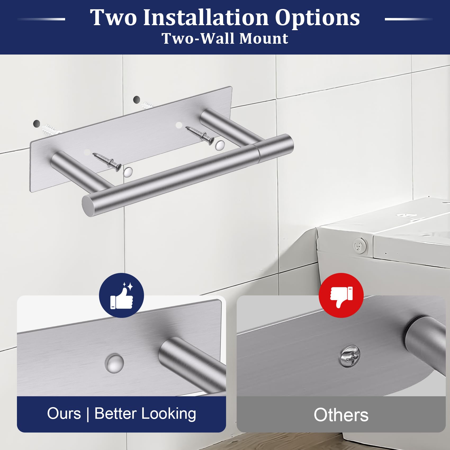 Brushed Nickel Toilet Paper Holder - Adhesive or Screw Mount -5