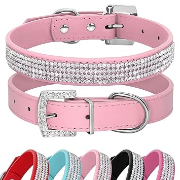 Didog Full Crystal Rhinestones Shining Diamonds PU Leather Dog Pet Collars for X-small Small Dogs