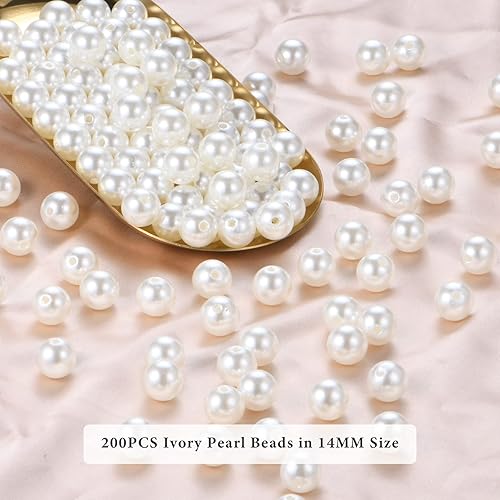 Miniatura 2 de AceFun Cuentas de perlas para fabricación de joyas, 200 cuentas de perlas de 0.555 pulgadas con agujero, perlas falsas sueltas, pequeñas perlas de