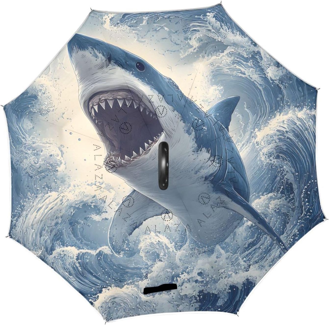 Fierce Shark Inverted Umbrellas for Rain Windproof Reverse Upside Down Golf Umbrella with C-shape Handle for Men Women
