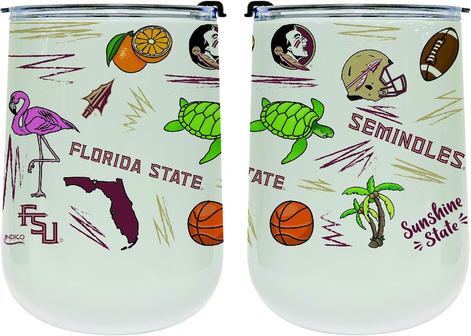 INDIGO FALLS Officially Licensed 18oz Stainless Steel Curved Tumbler – Double-Wall Insulated with Control-Flow Lid – Campus-Inspired Design (Florida State Seminoles)