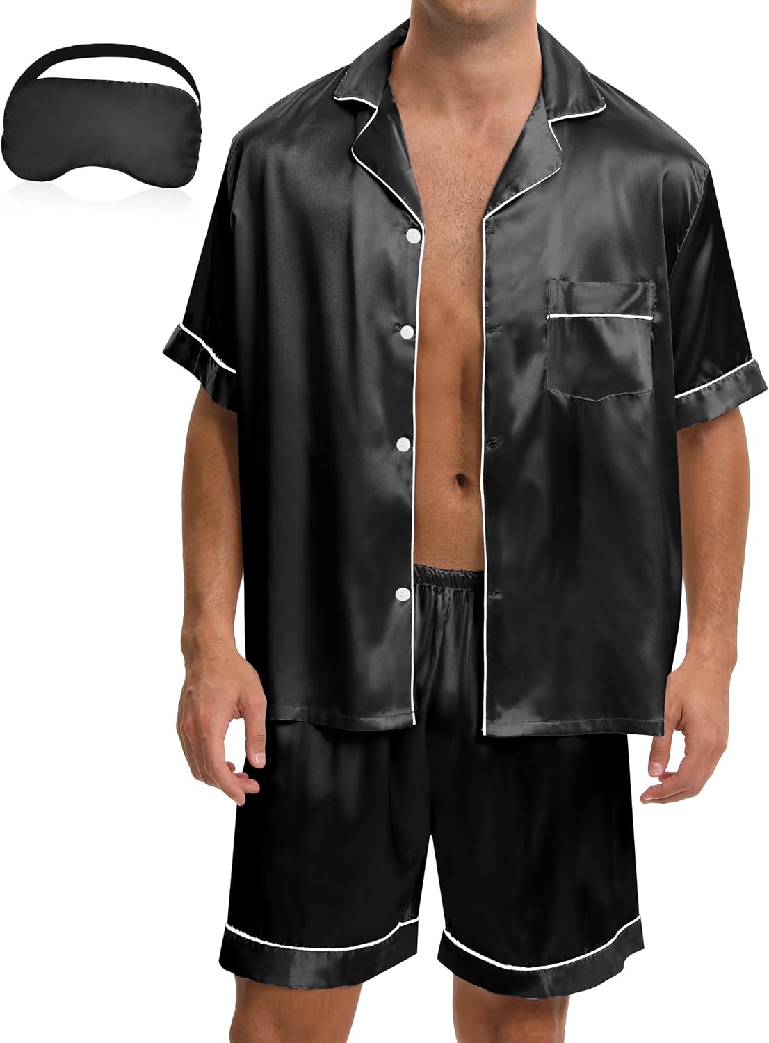 EPLAZA 2 Piece Silk Pajamas for Men Satin Pajama Set Button Down Pjs Set Sleepwear Loungewear