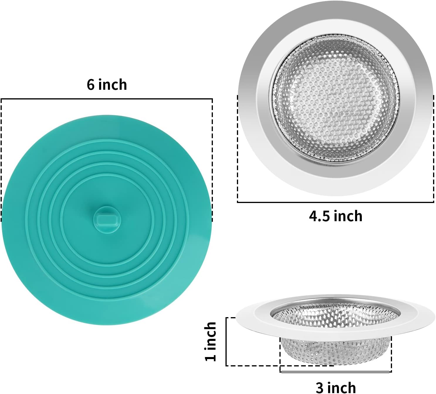 Ohtomber Kitchen Sink Strainer Stopper - 4PCS Universal Silicone Sink Stopper and Stainless Steel Sink Strainer, Anti-Clogging Food Catcher Drain Plug Cover Stopper for Kitchen Sink