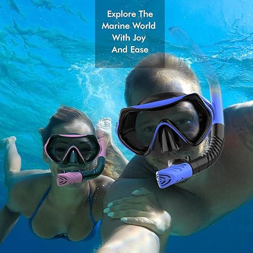 Miniatura 6 de Equipo de esnórquel para adultos, juego de máscara de esnórquel JRing con vidrio templado de 180 grados, gafas antivaho para buceo, esnórquel con