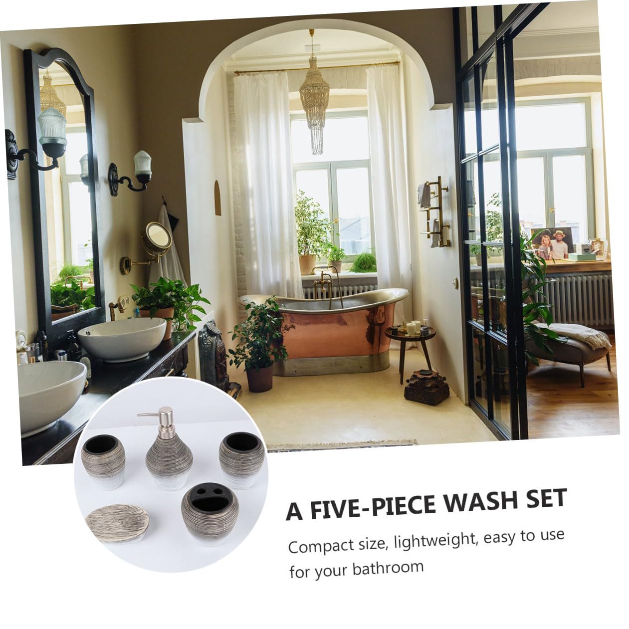 USHOBE 5 Pezzi Set da Bagno in Ceramica Leggero Porta Spazzolini e Portasapone per Bagno e Viaggio