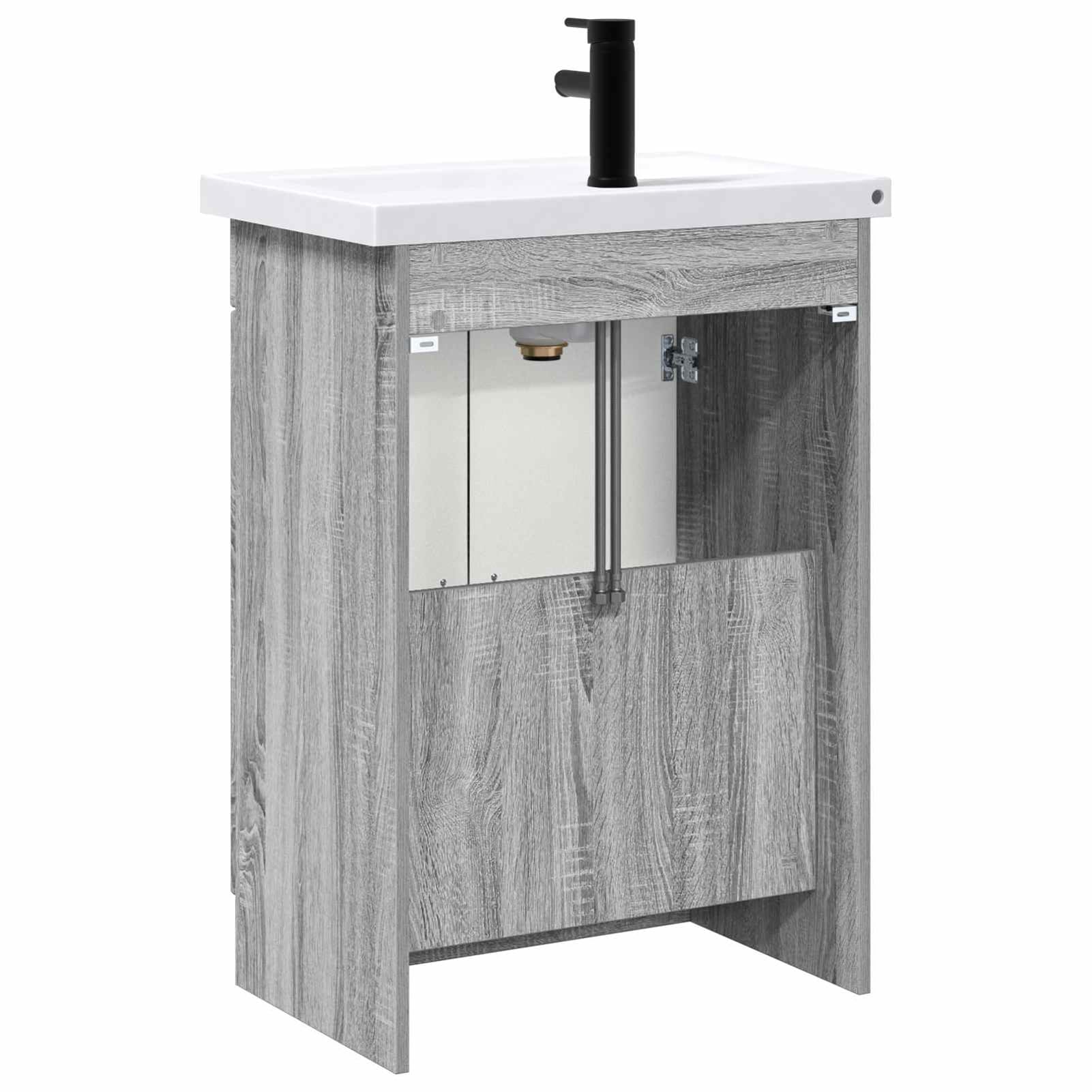 Gecheer Badezimmermöbel-Set Grau Sonoma 56 x 37,5 x 81 cm Holzwerkstoff, Badezimmerschrank Hängender Badschrank Aufbewahrungsschrank fürs Badezimmer3404190