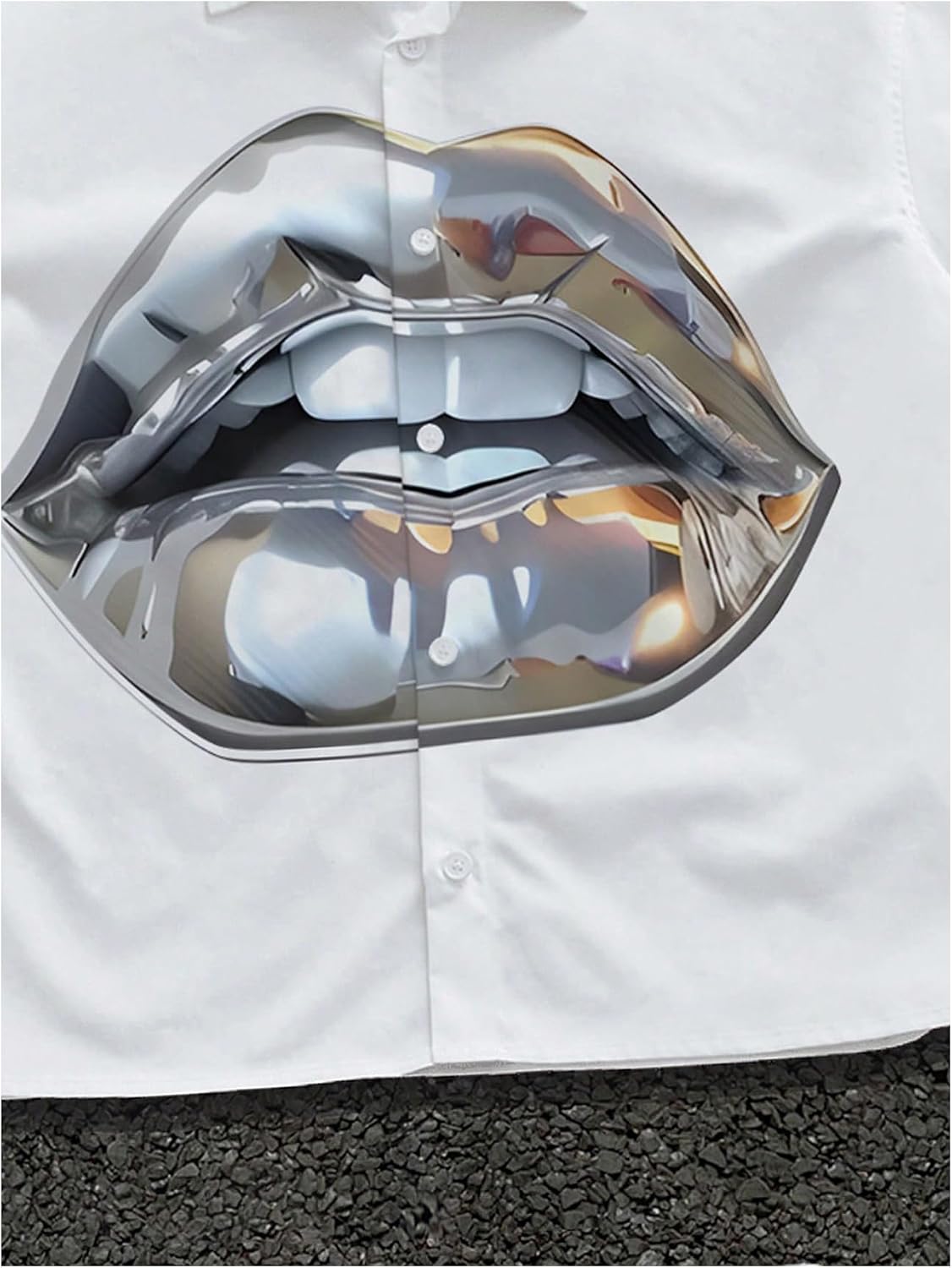 GORGLITTER Men's Lips Graphic Button Down Cropped Shirt Y2k Short Sleeve Collar Boxy Going Out Tops Streetwear