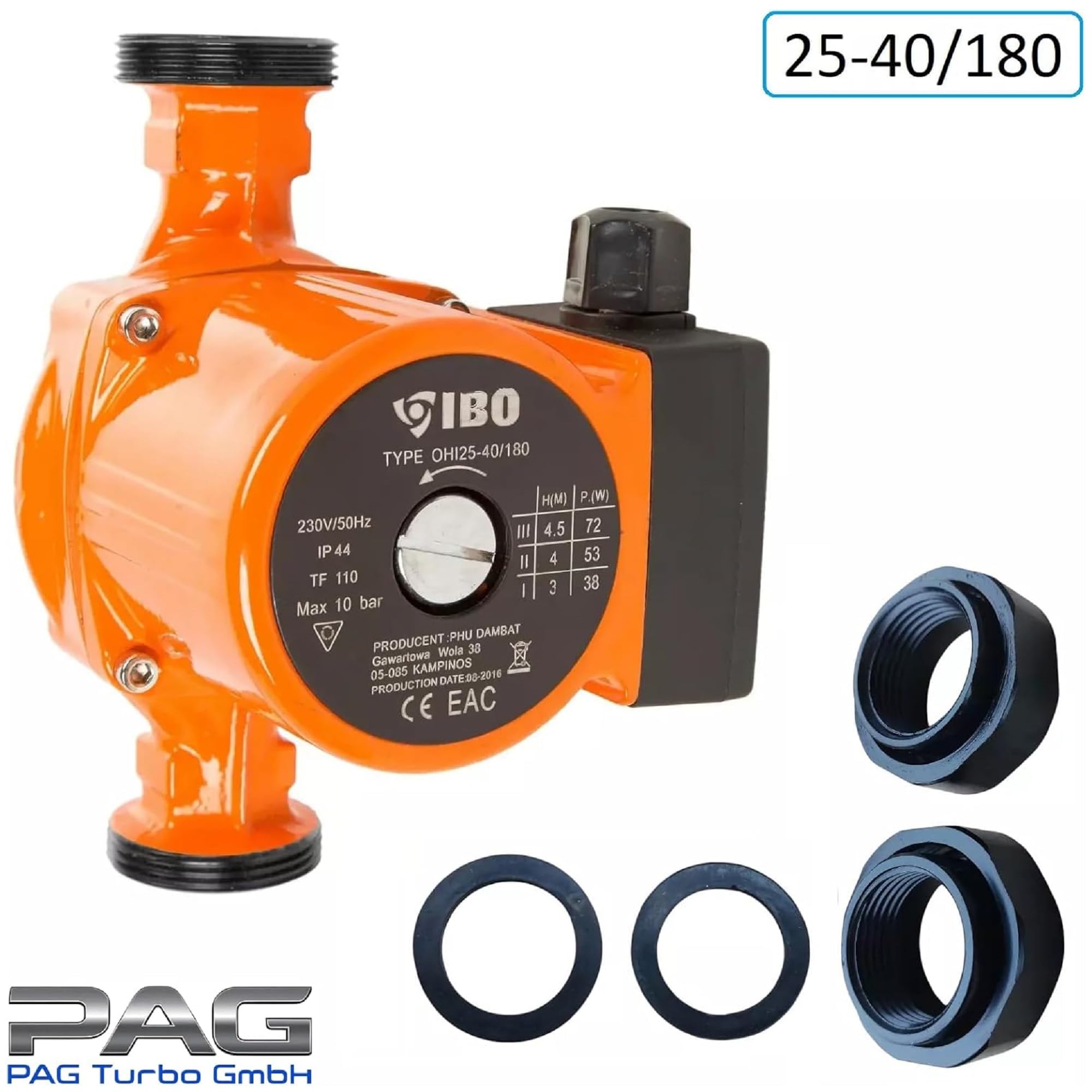 IBO 25-40 180 - Bomba de circulación (bomba para calefacción, 230 V, con atornilladura a la bomba)