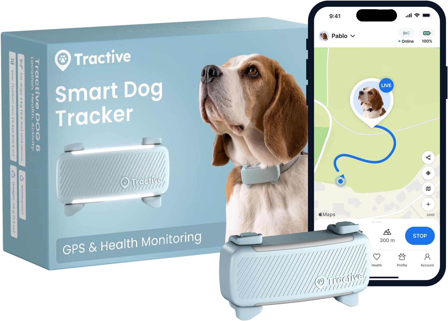 Tractive Smart Dog Tracker | 2025 Edition | Real-time GPS Tracking | Escape & Health Alerts | Vitals Monitoring | Market Leader (Mint)