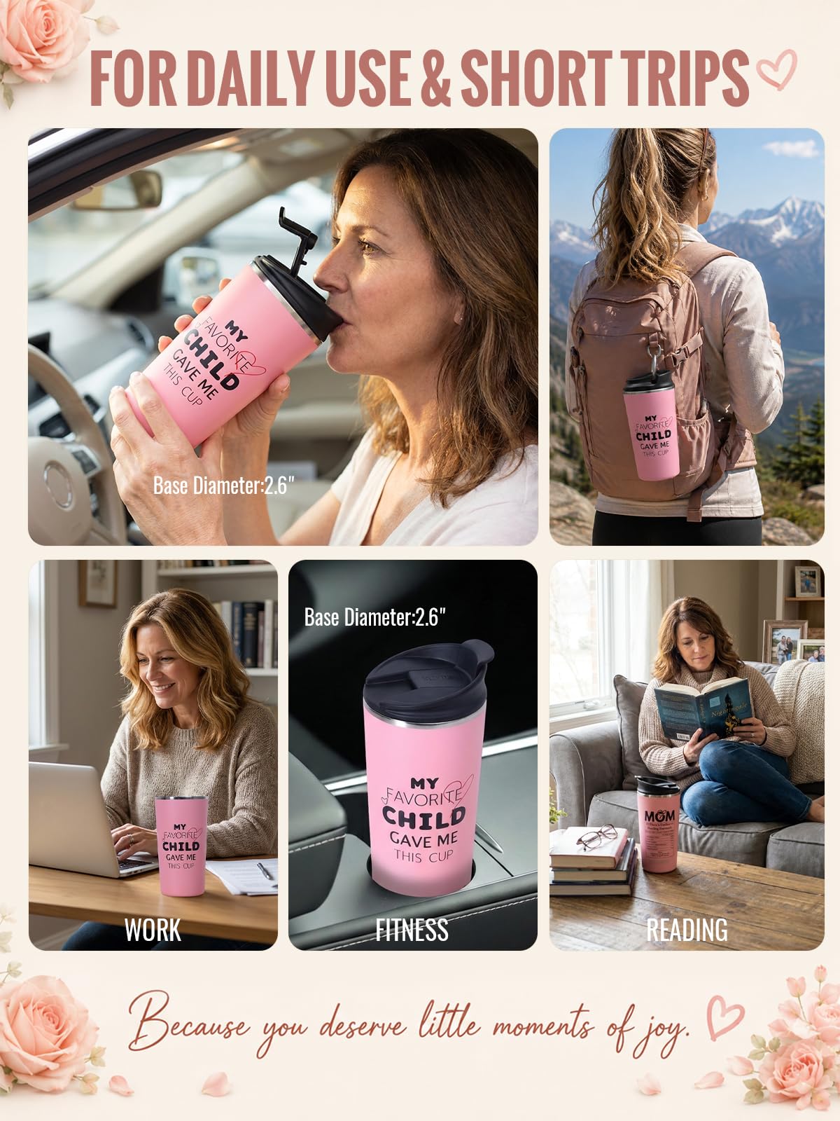 GiNT Taza de té de viaje de 17 onzas con infusor y dos tapas, regalo del día de la madre para mamá