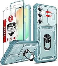 LeYi Case for Samsung Galaxy S25 FE / S25FE with 2 x Tempered Glass + Ring Stand, Full Protection Hard PC Camera Protection Anti-Fall Reinforced Armor Heavy Duty Shockproof Bumper Case Cover Green