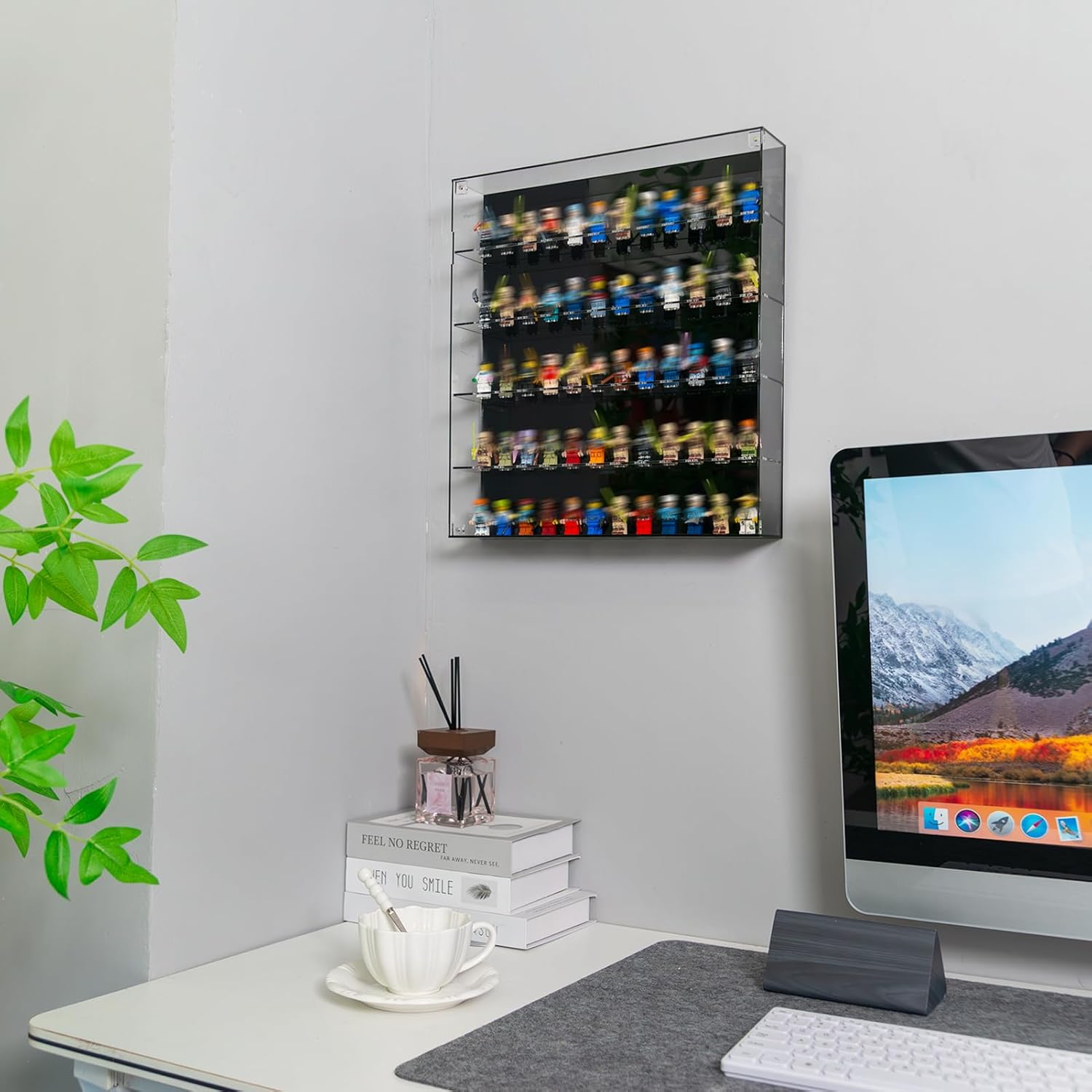 Acrylic Minifigure Display Case - 360° View Wall Mount Cabinet for 60 Building Block Figures, Minifigure Showcase Cabinet Compatible with Lego Miniatures & Collectibles, Dust-Proof